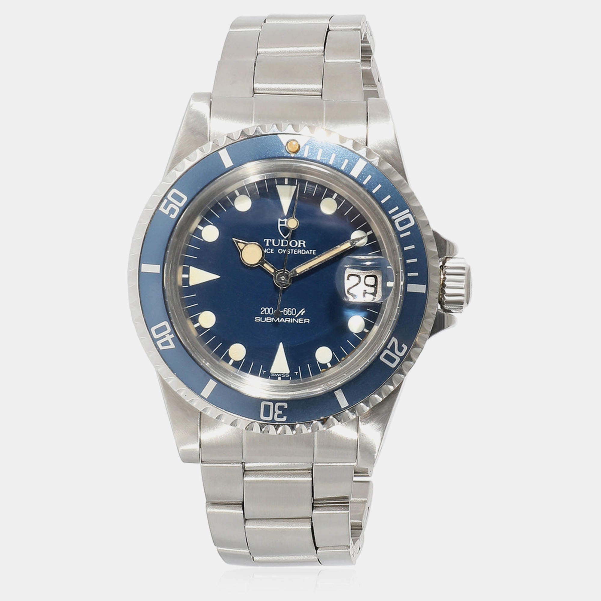 Tudor Blue Stainless Steel Submariner 76100 Automatic Men's Wristwatch 40 mm