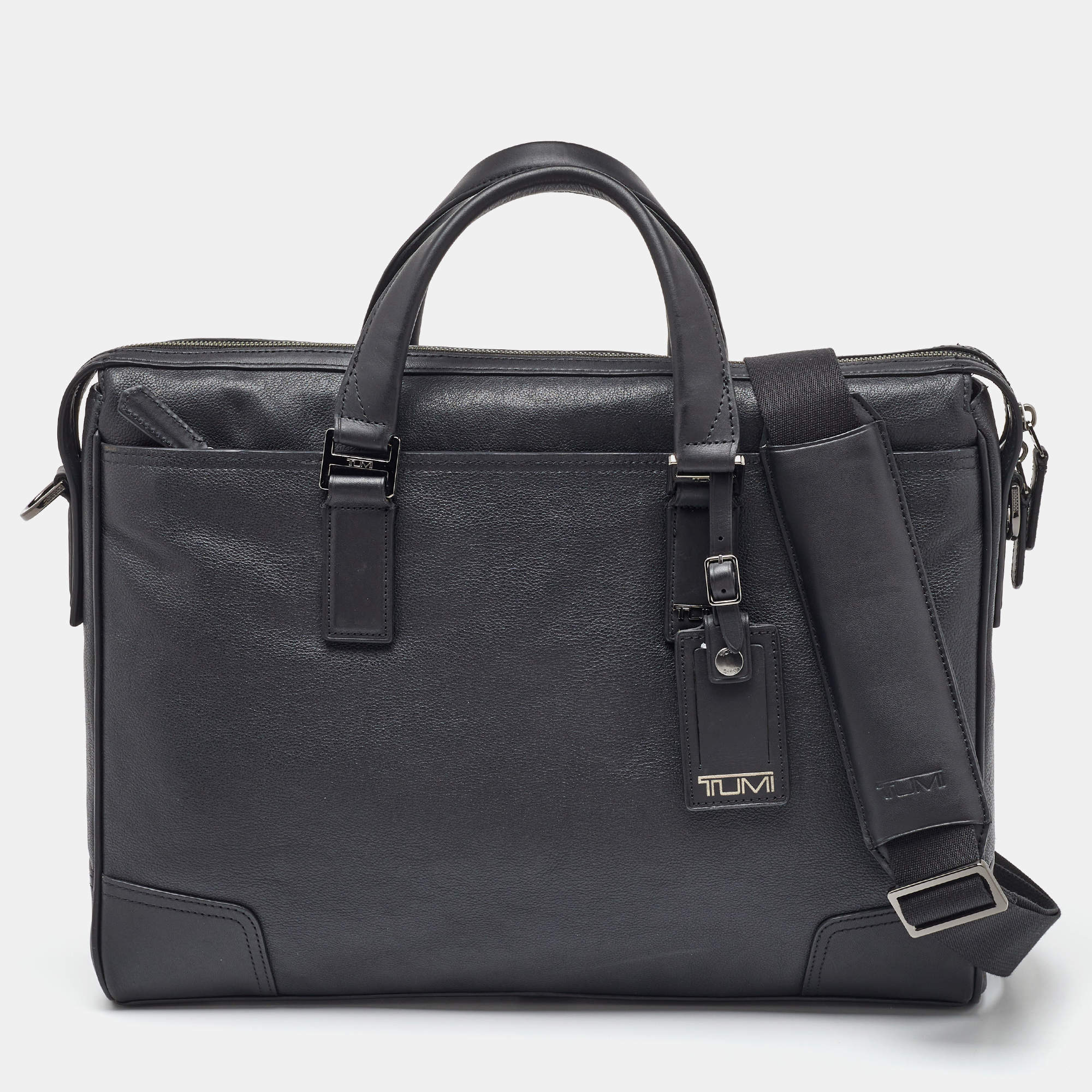 Tumi Black Leather Irving Slim Briefcase