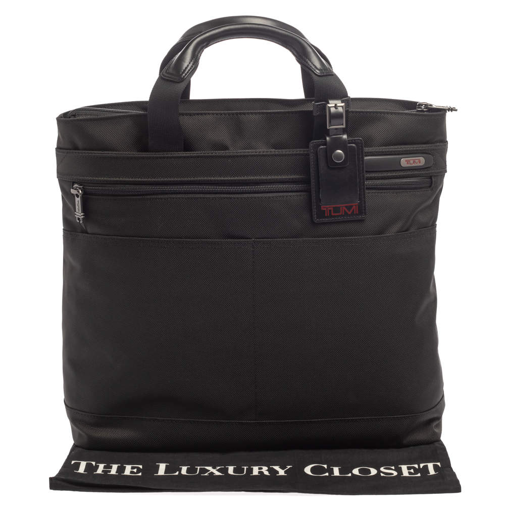 Tumi Black Nylon and Leather Companion Tote