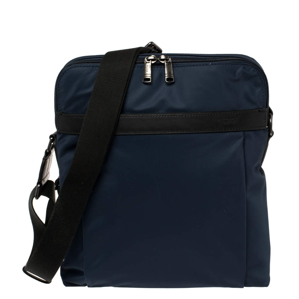 TUMI Navy Blue/Black Nylon Freeland Double Zip Crossbody Bag