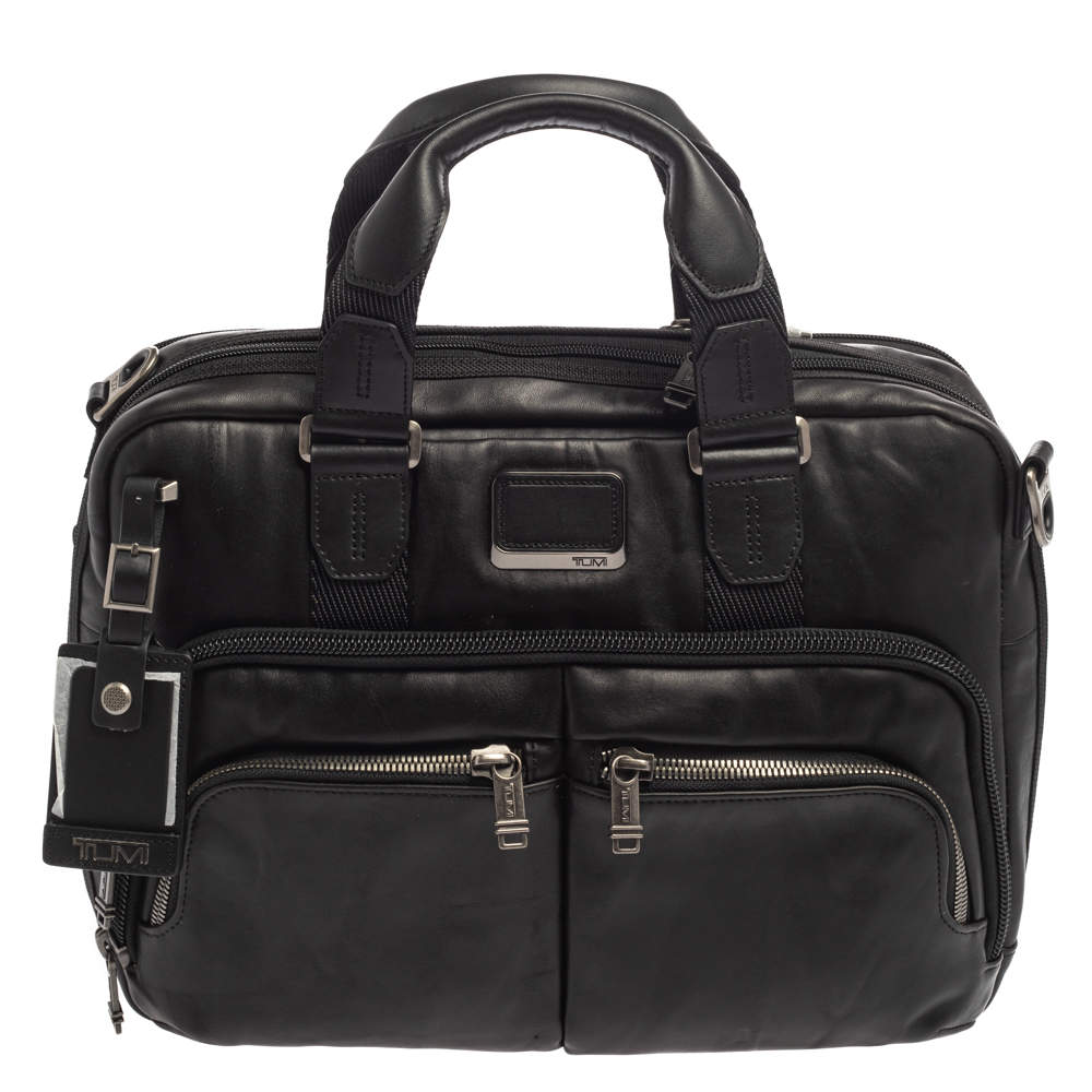 TUMI Black Leather Alpha Bravo Albany Slim Computer Briefcase
