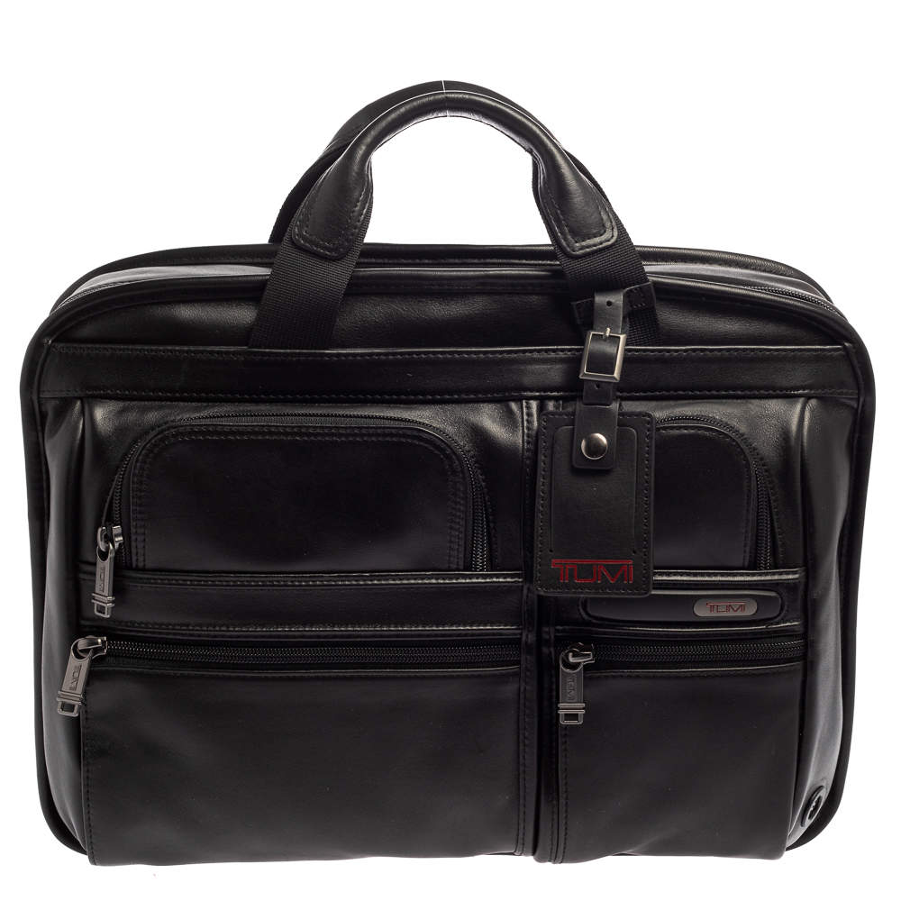 Pre Owned TUMI Black Leather Gen 4.2 T-Pass Med Screen Laptop Slim Briefcase