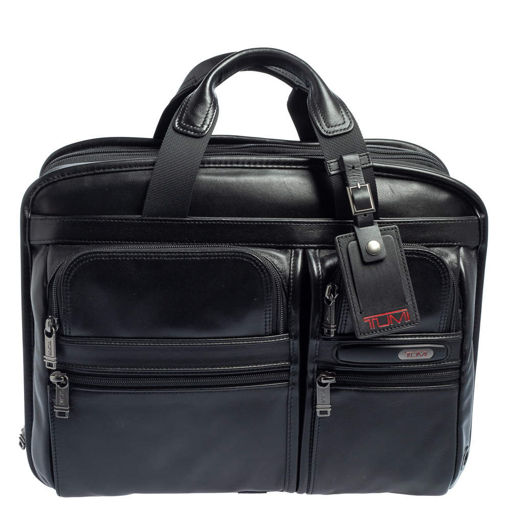 Pre Owned TUMI Black Leather Gen 4.2 Core T-Pass Expandable Laptop Briefcase