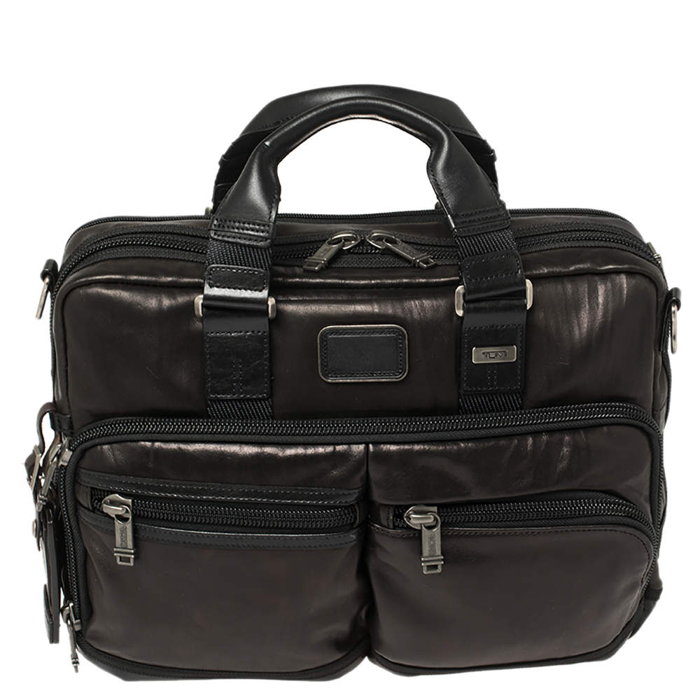 Pre Owned TUMI Metallic Brown Leather Alpha Bravo Andersen Slim Commuter Briefcase