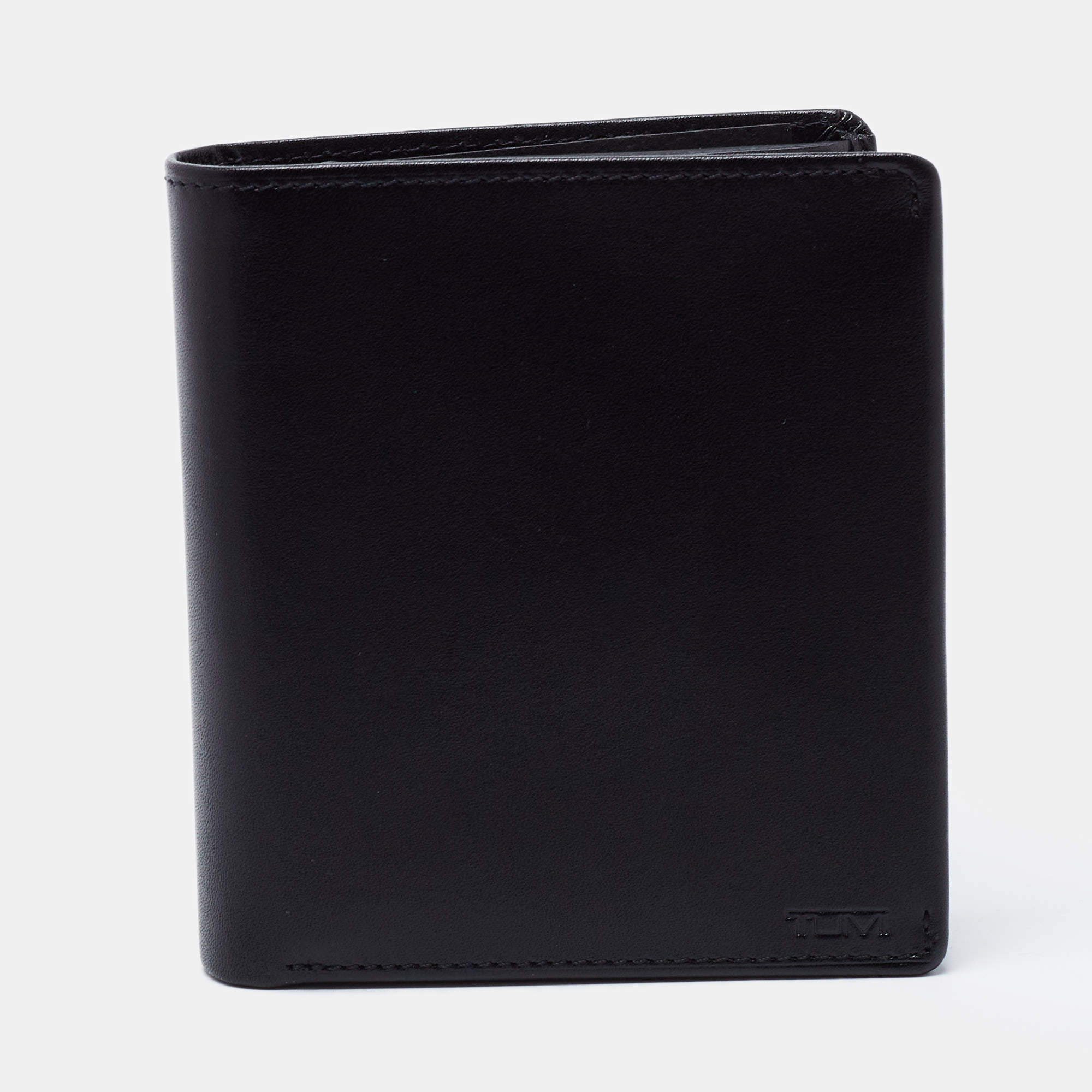 Pre Owned Tumi Black Leather Global Vertical Flip Coin Wallet