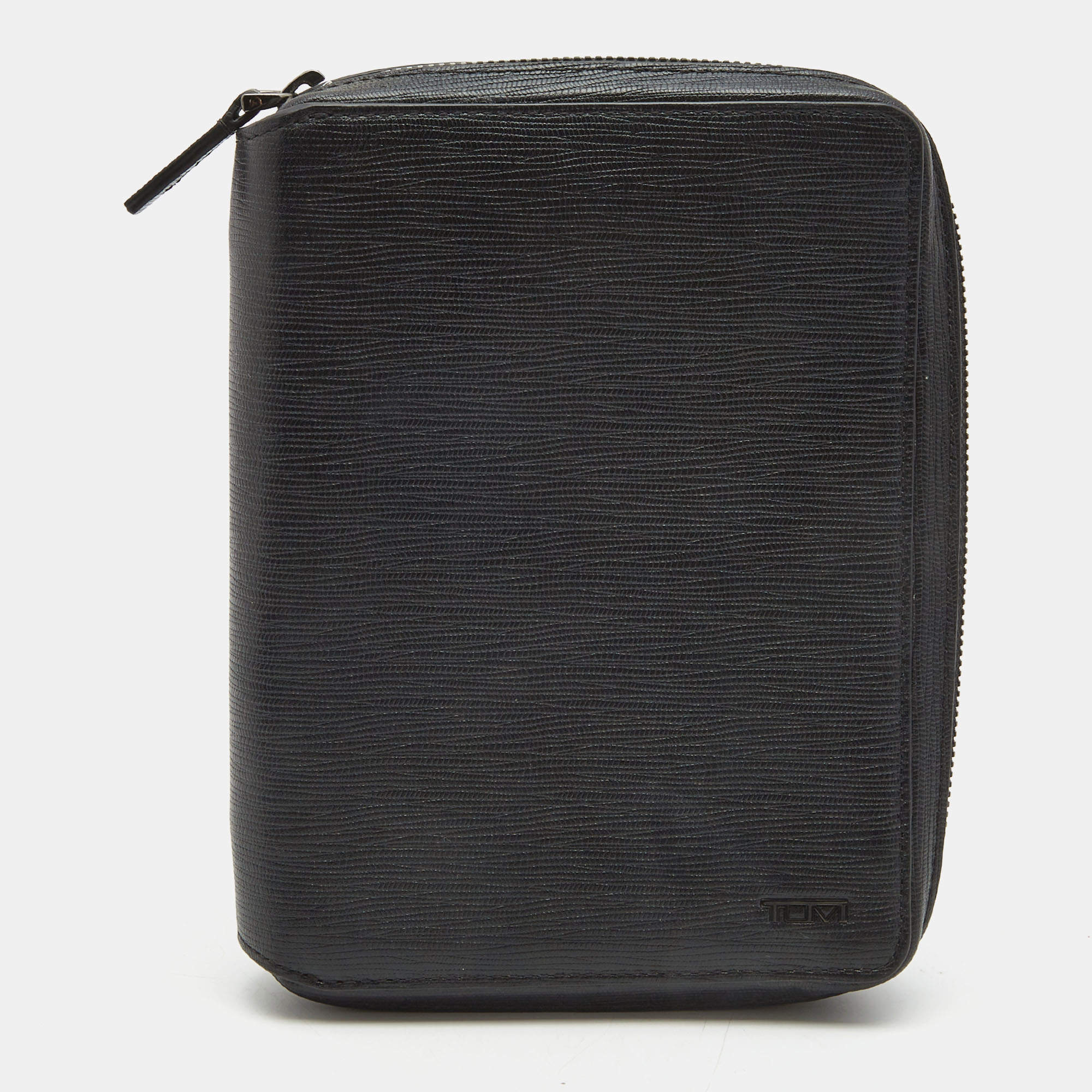 Tumi Black Leather Zip Around Clutch Organizer