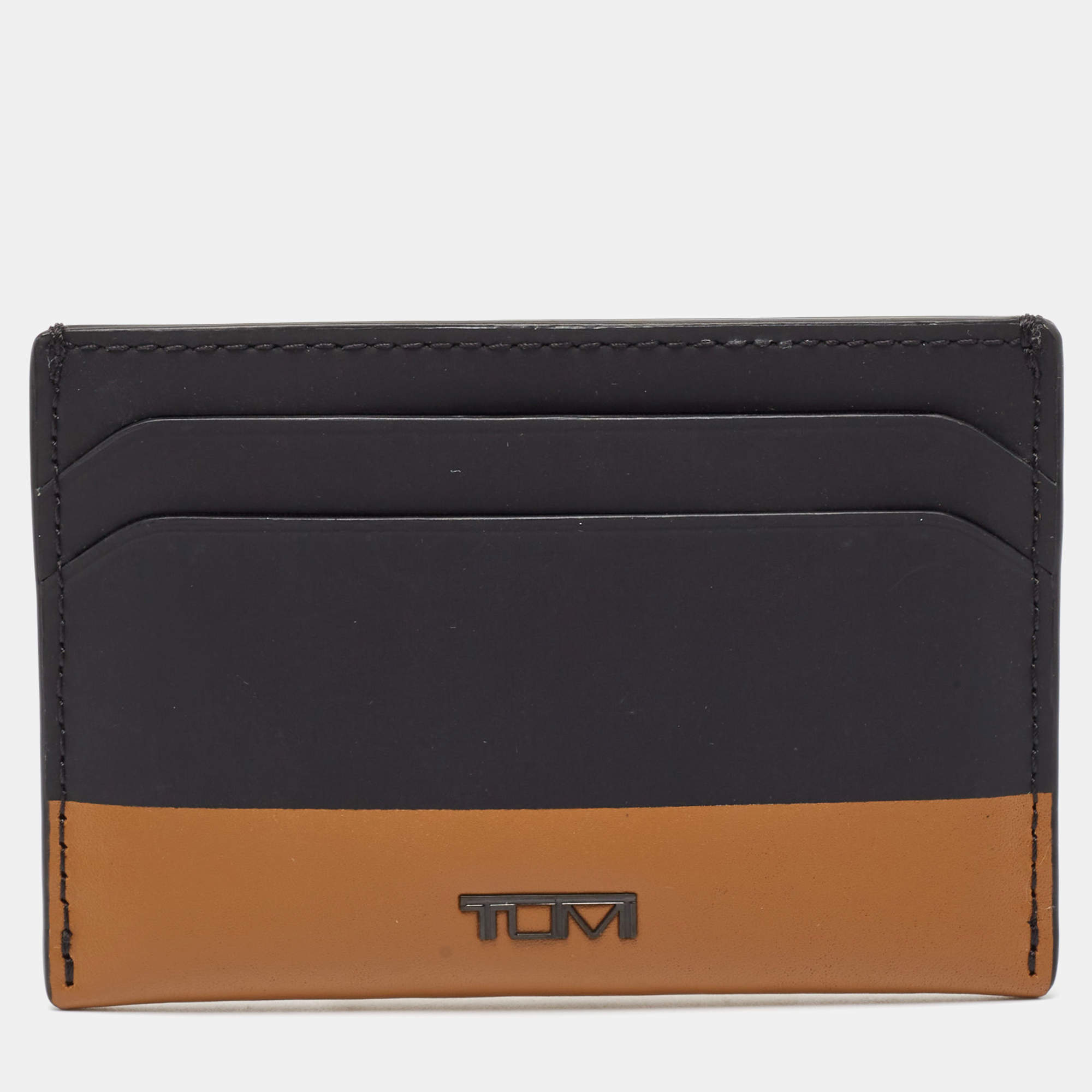 Tumi Black/Brown Leather Logo Card Holder