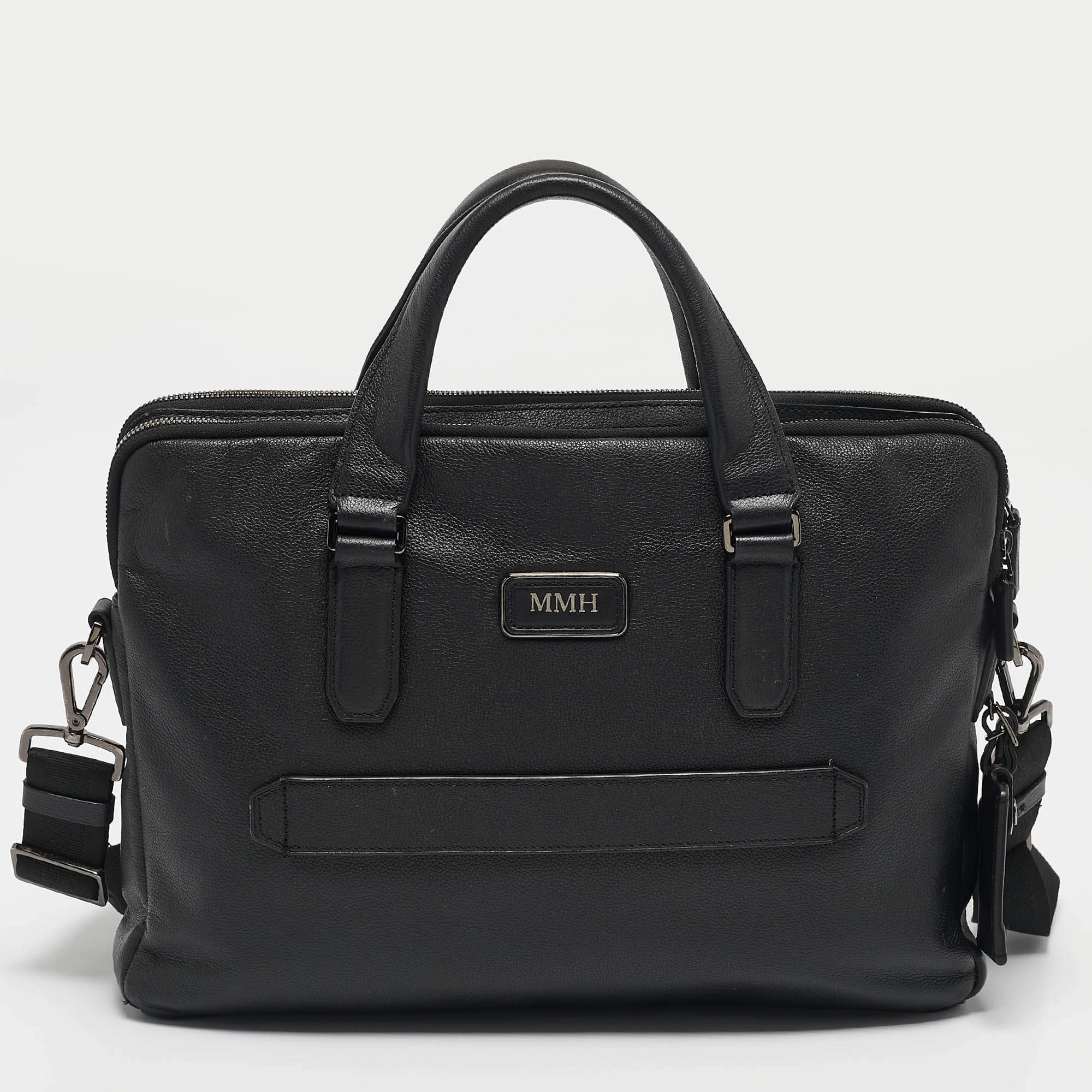 Pre Owned Tumi Black Leather Double Zip Briefcase Bag