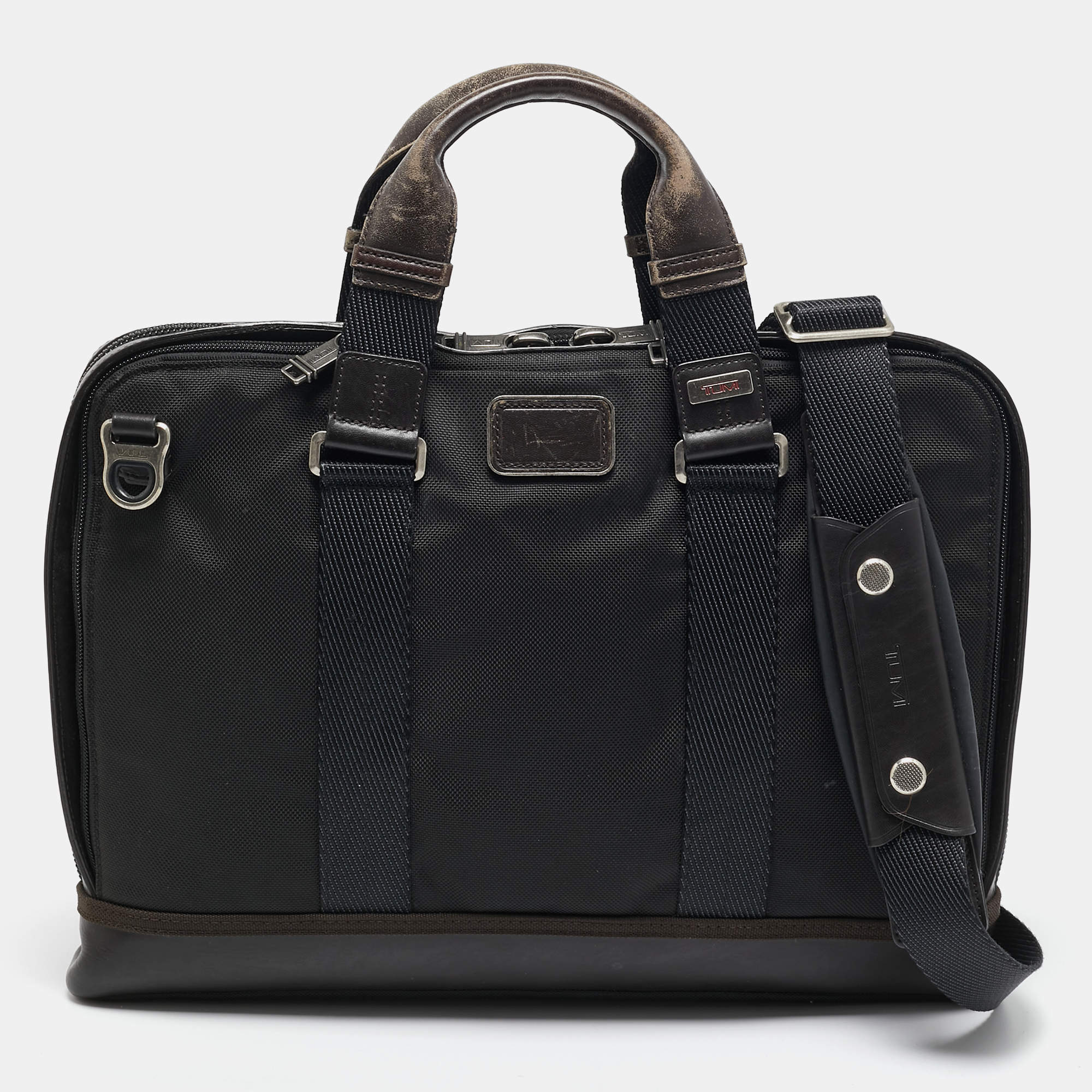 TUMI Black/Brown Nylon Alpha Bravo Andrews Slim Briefcase