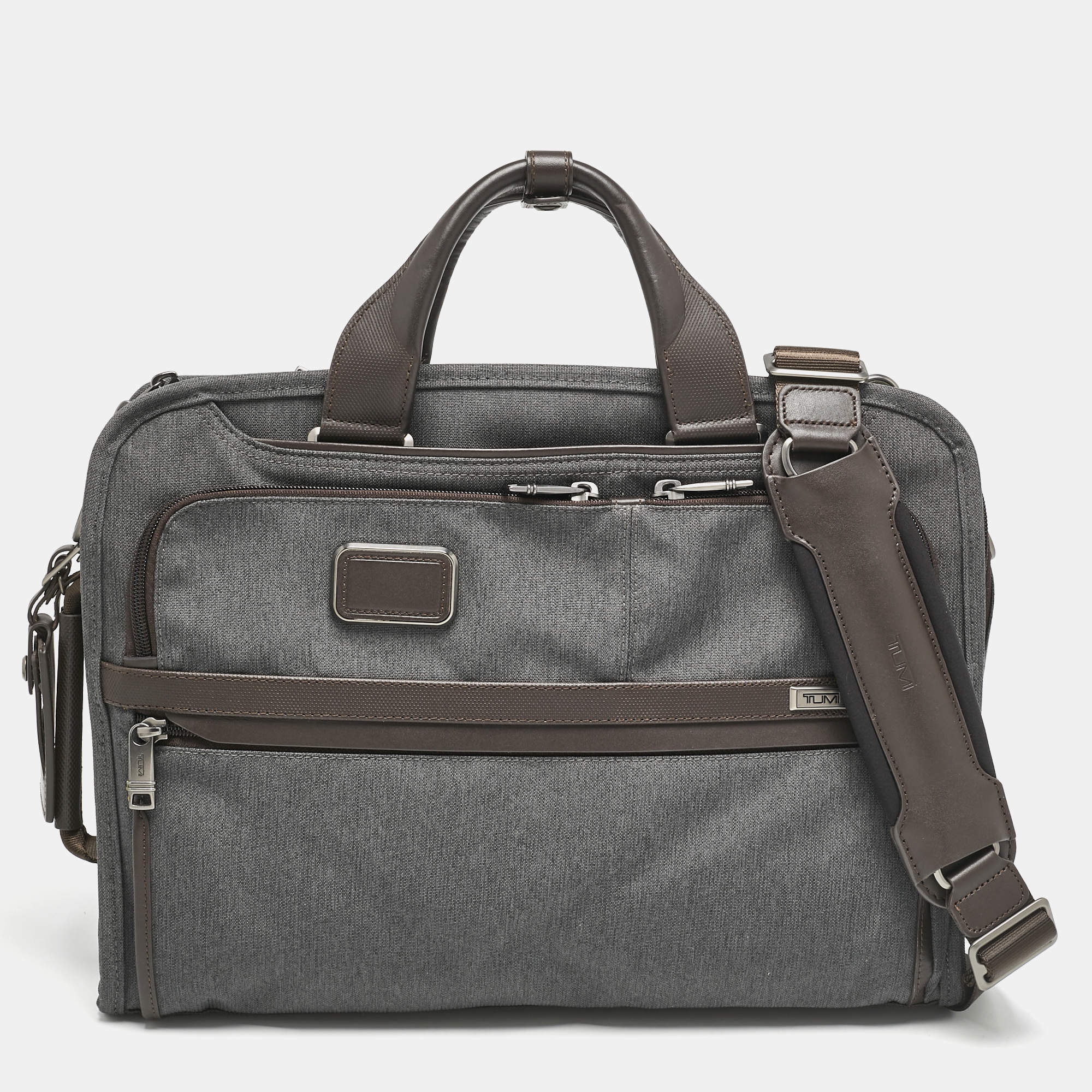 TUMI Grey/Brown Fabric and Leather Alpha 3 Slim Three Way Laptop Bag