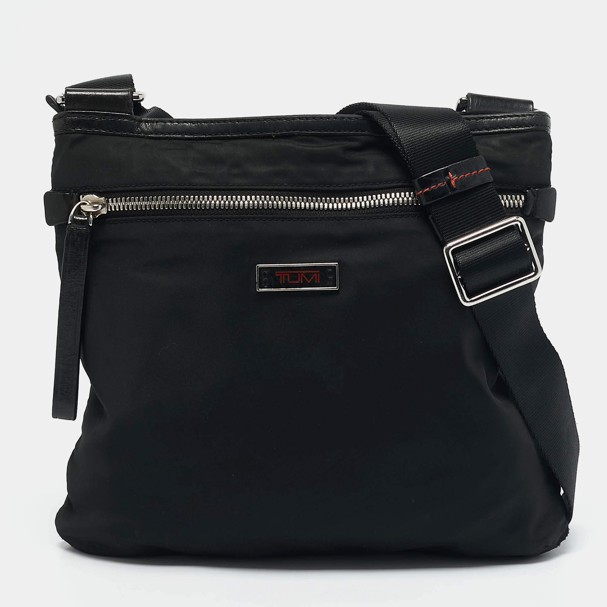 TUMI Black Nylon Flat Crossbody Bag