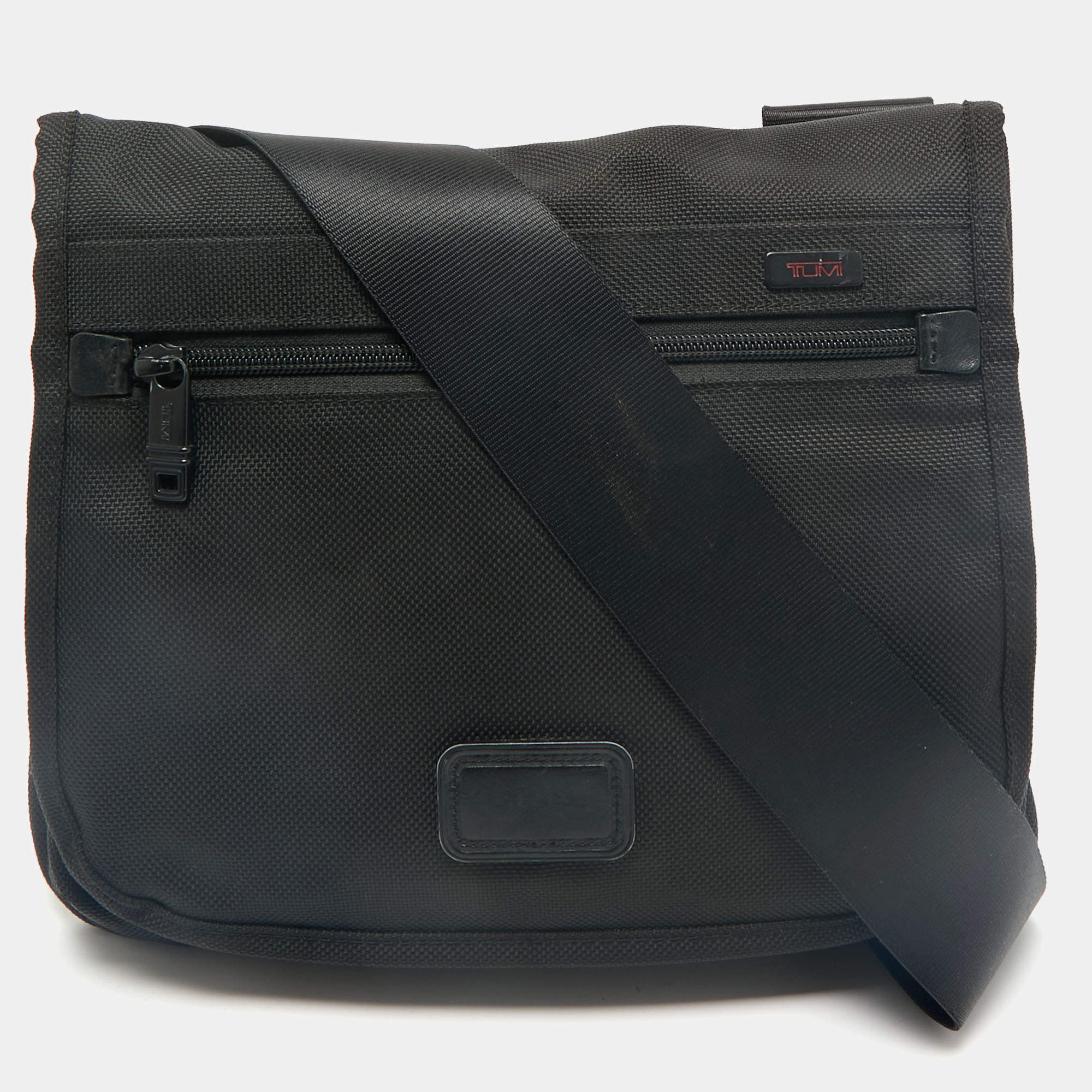 TUMI Black Nylon Ballistic Flap Messenger Bag
