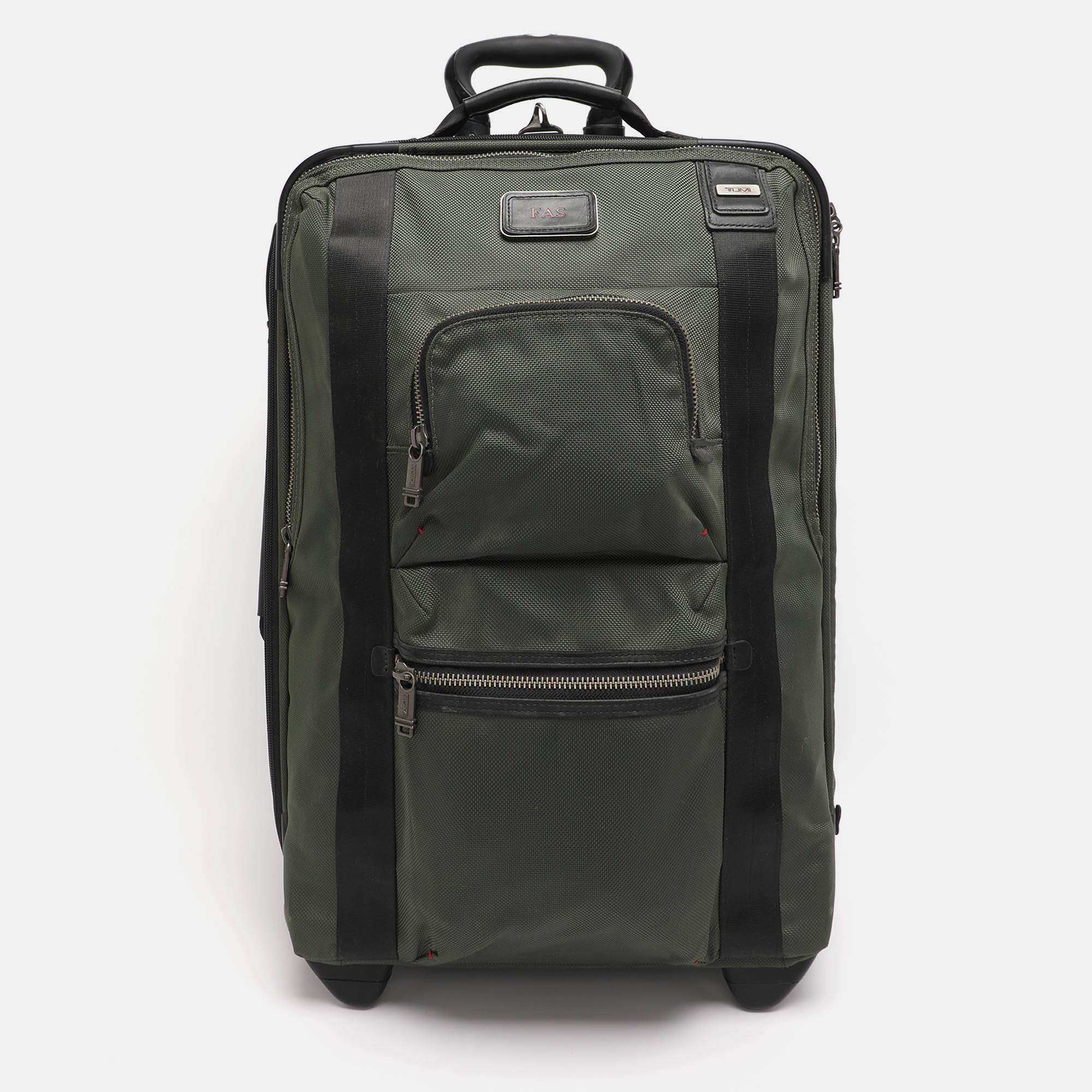 Pre Owned Tumi Army Green Nylon Alpha Bravo McConnell Zip Expandable Carry-On Wheel Suitcase