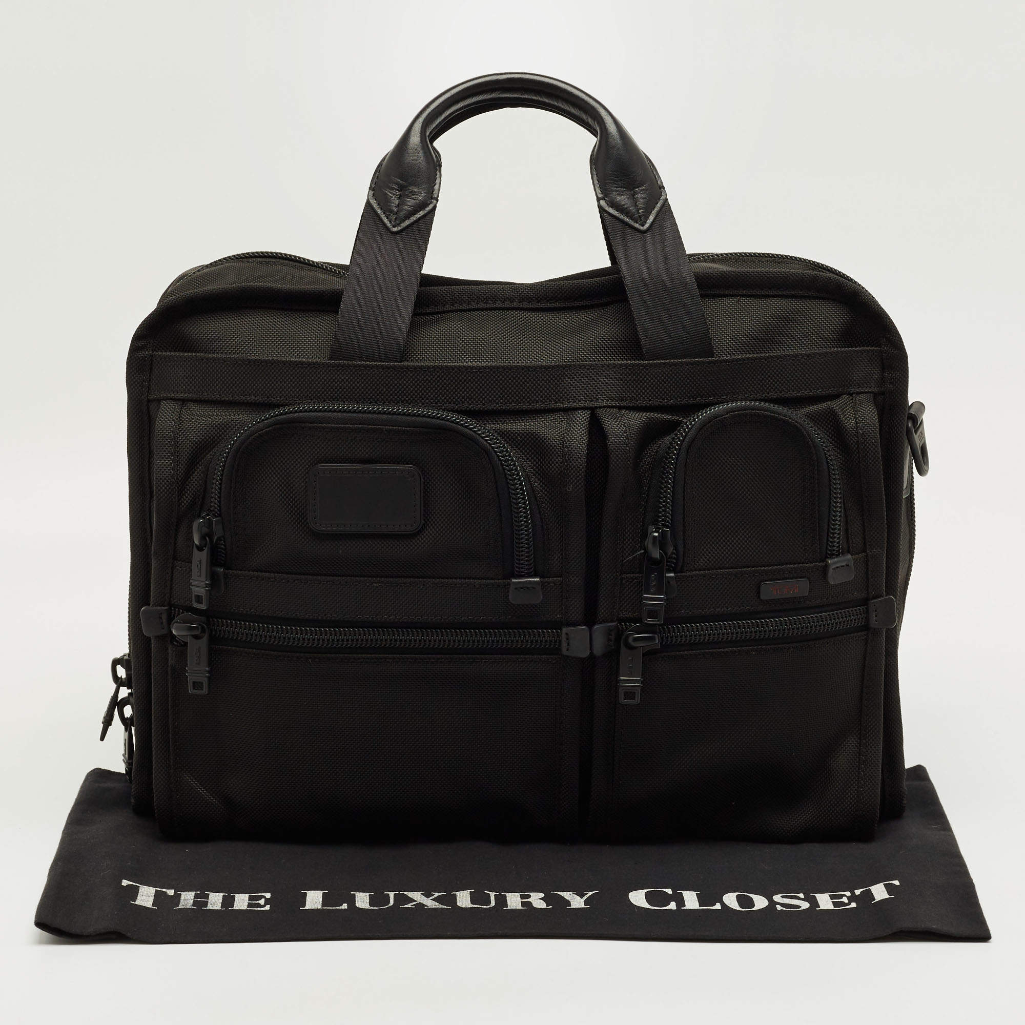 TUMI Black/Brown Nylon Alpha Bravo Andrews Slim Briefcase TUMI TUMI Black/Brown Nylon Alpha Bravo Andrews Slim Briefcase TUMI