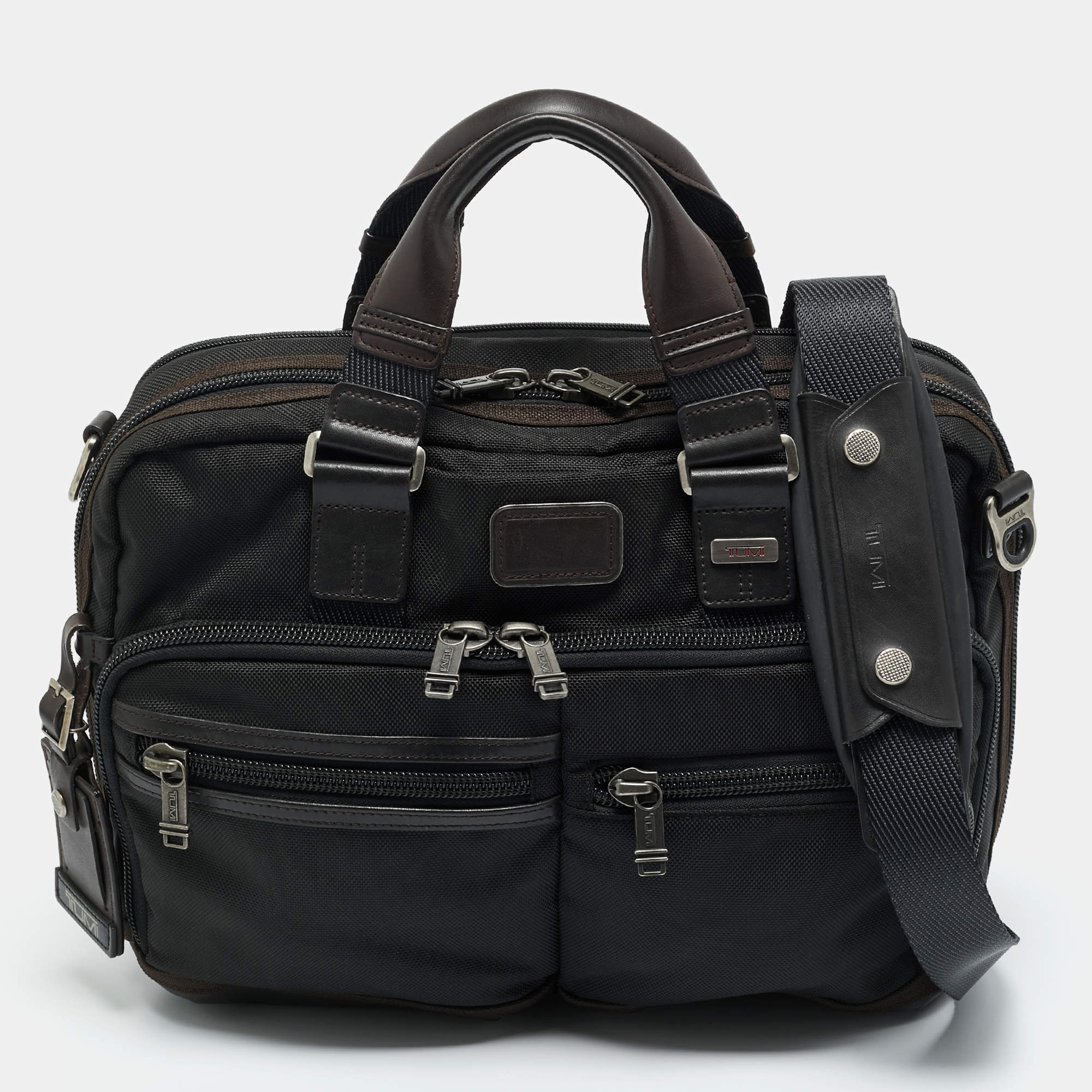 Pre Owned TUMI Black/Brown Nylon Alpha Bravo Andersen Slim Commuter Briefcase