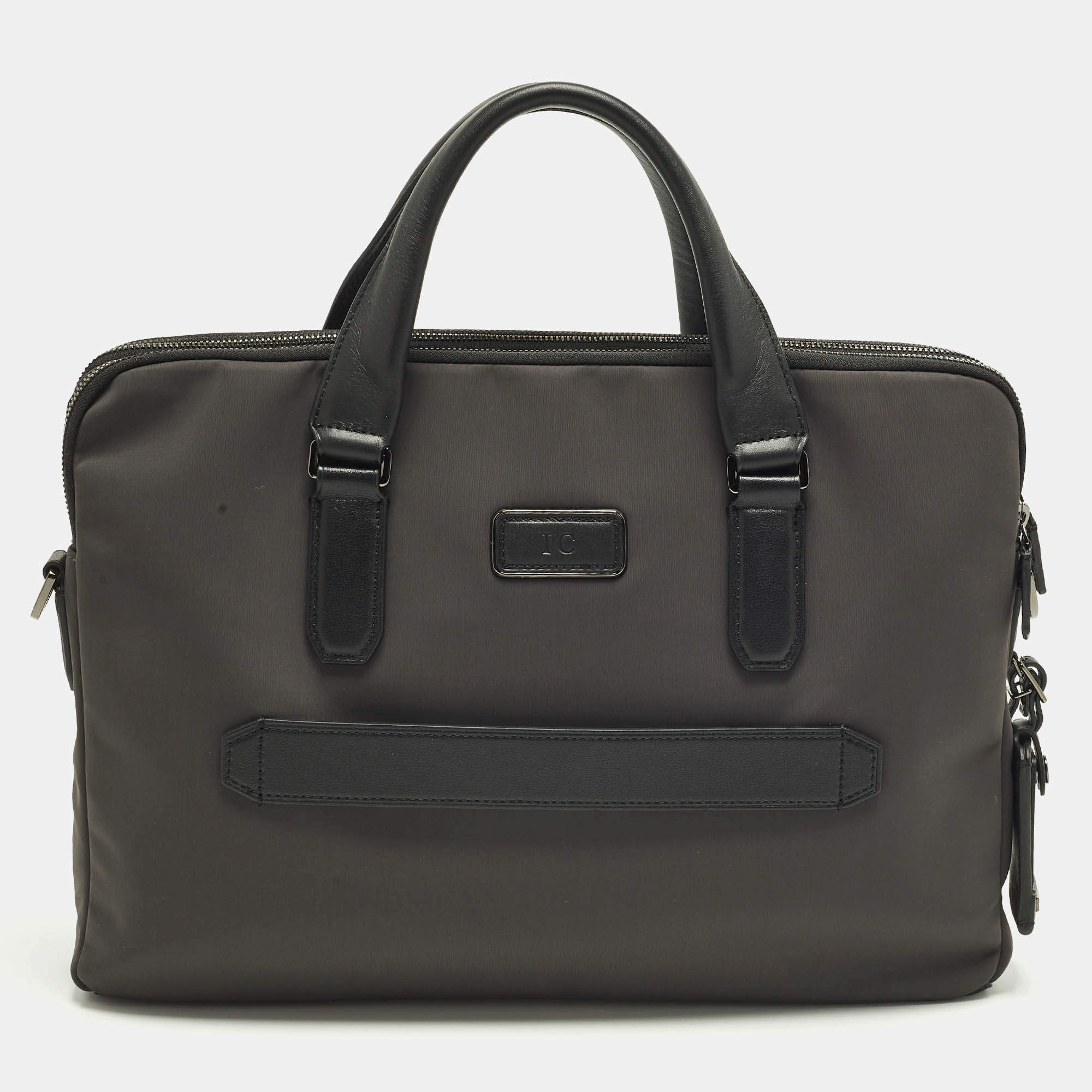 Pre Owned TUMI Sycamore Harrison Black/Grey Leather and Nylon Briefcase