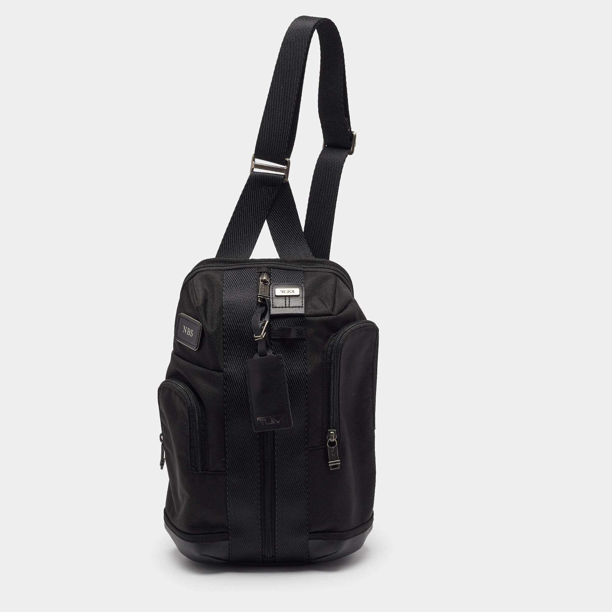 Pre Owned TUMI Fremont Higgins Black Fabric and Leather Sling Backpack