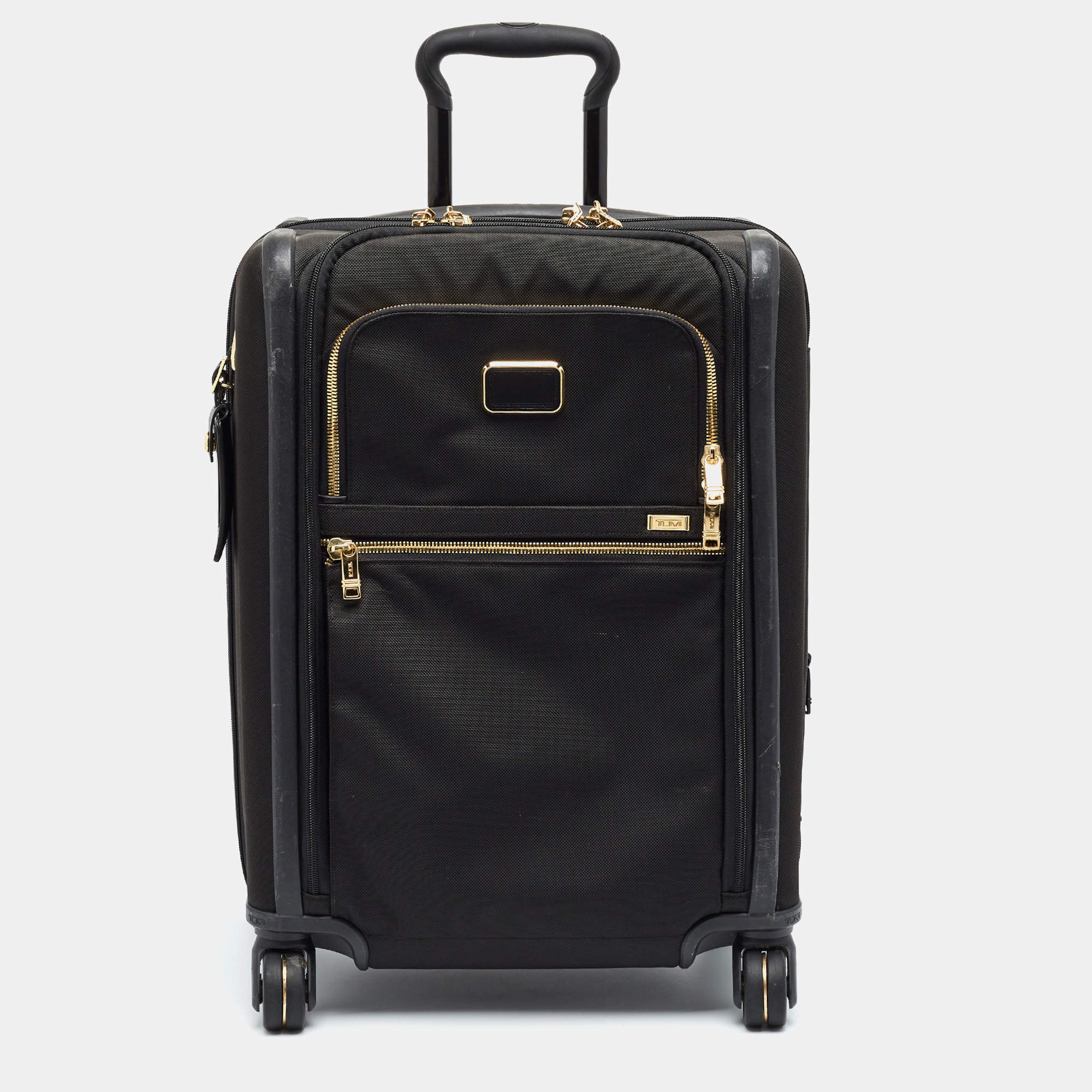 Pre Owned Tumi Alpha 3 International Dual Access 4-Wheeled Black Nylon Carry-On Luggage