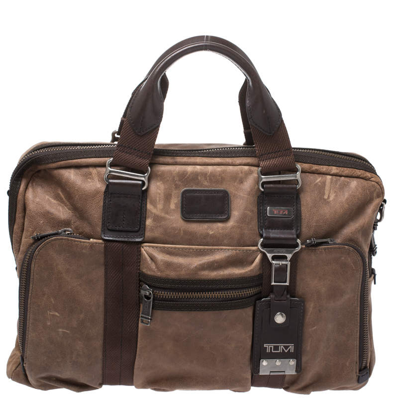 Tumi Brown Leather Alpha Bravo McNair Slim Briefcase Bag