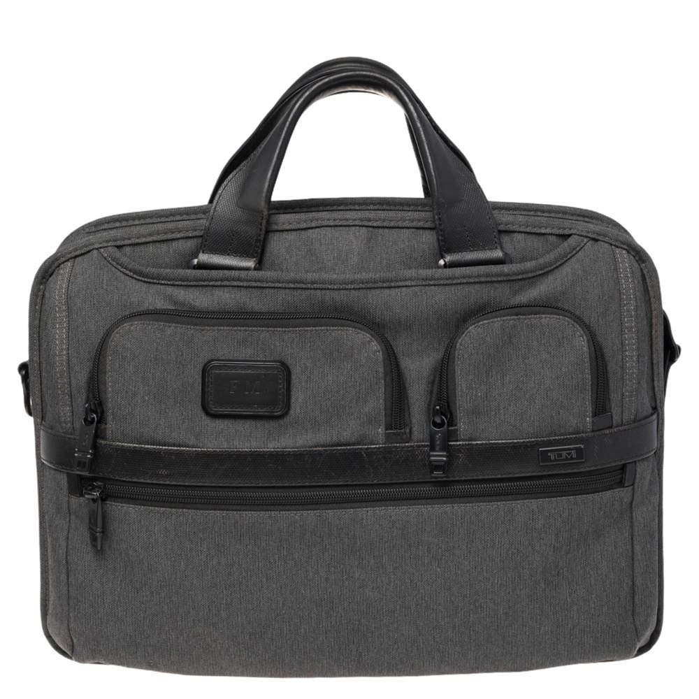 TUMI Dark Grey/Black Fabric and Leather Alpha 2 T Pass Laptop Briefcase ...