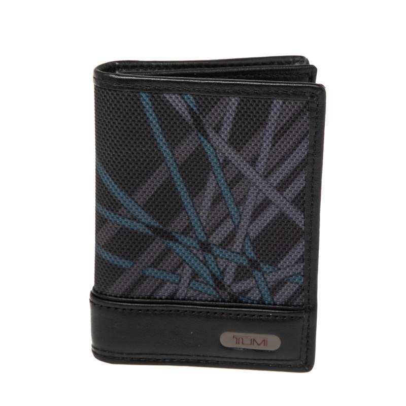 Tumi Black Graphic Print Nylon and Leather Trim Bifold Card Case