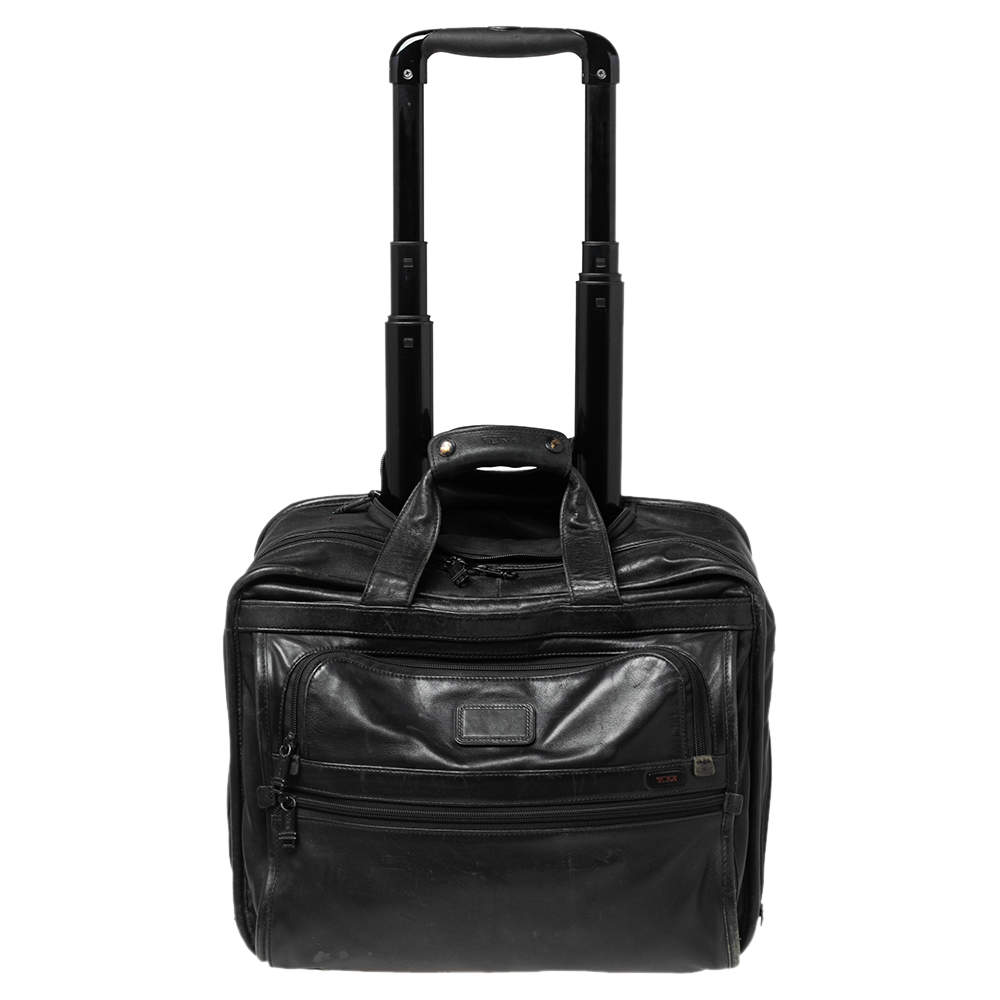 TUMI Black Leather Expandable Rolling Briefcase TUMI | The Luxury Closet