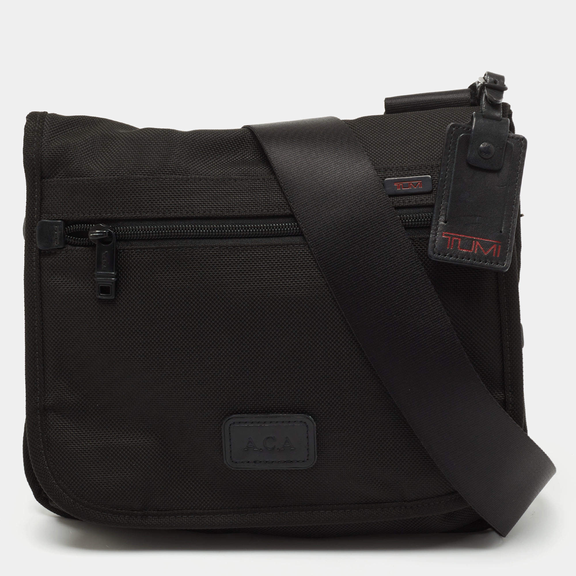 TUMI Black Nylon Alpha Flap Messenger Bag