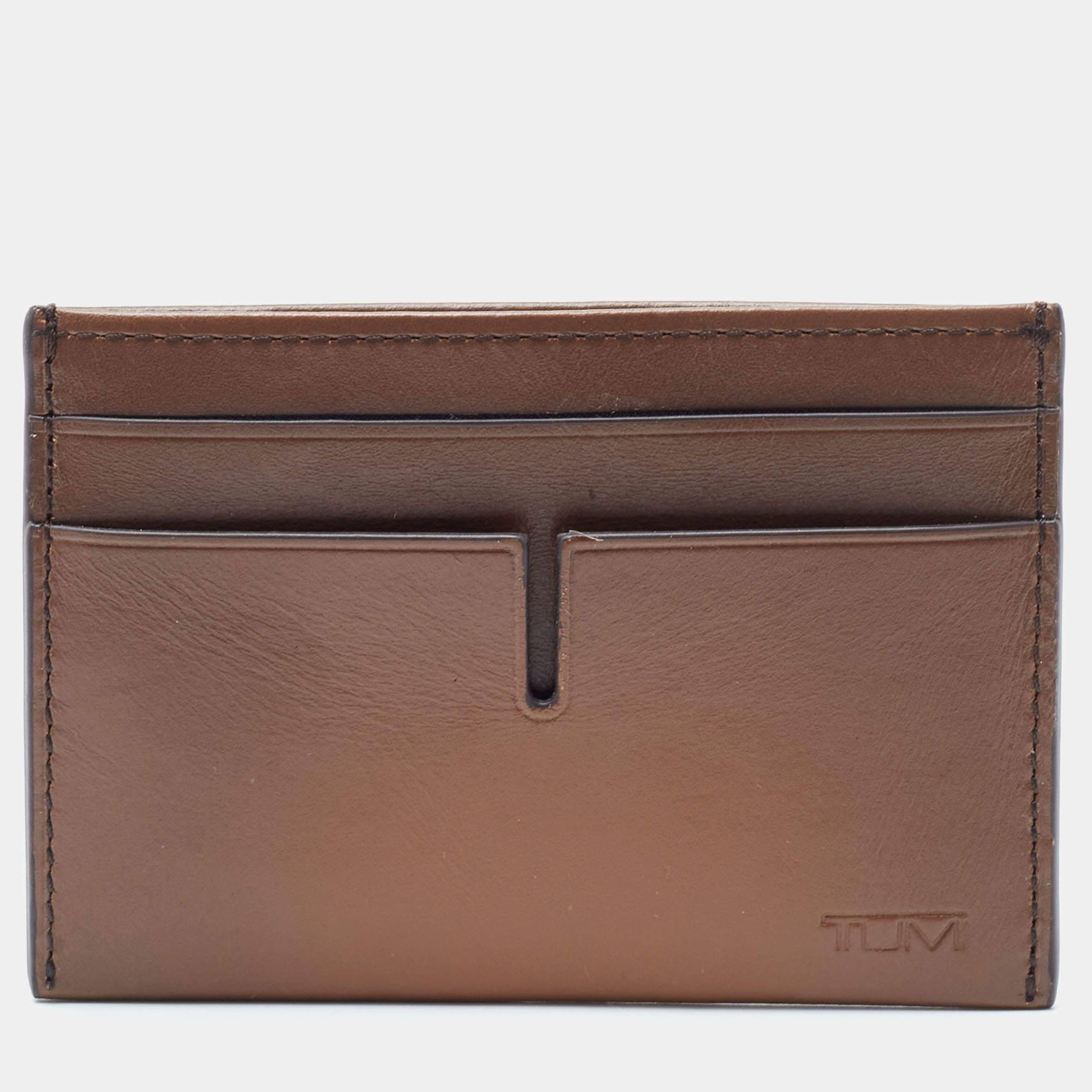 Pre Owned Tumi Brown Leather Money Clip Card Holder
