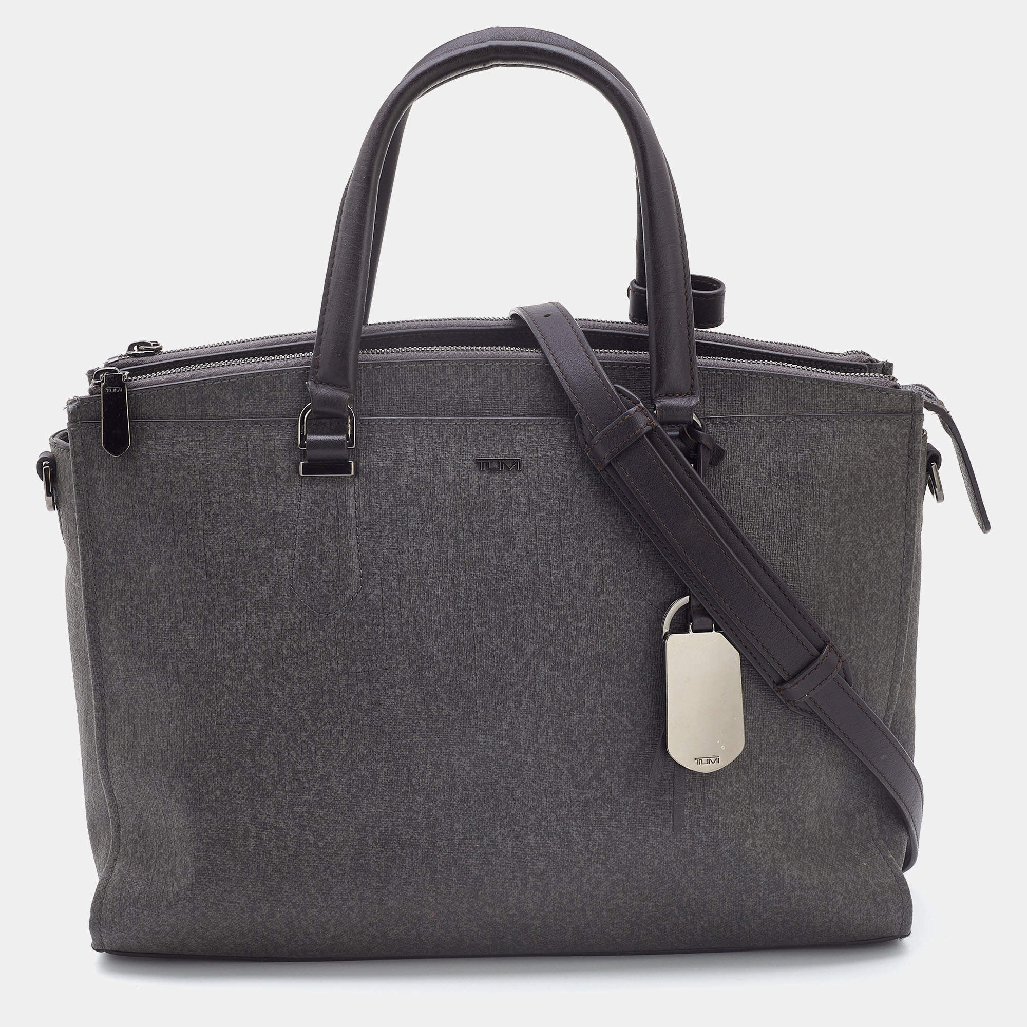 TUMI Grey/Brown Coated Canvas and Leather Document and Laptop Bag