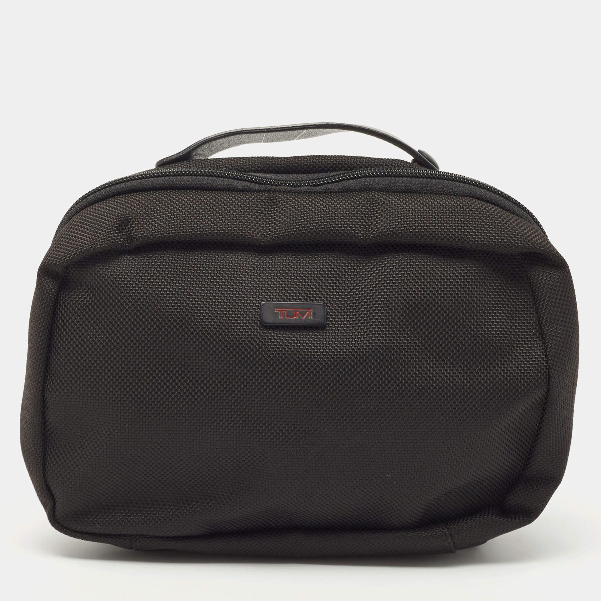 Pre Owned Tumi Black Nylon and Leather Zip Pouch