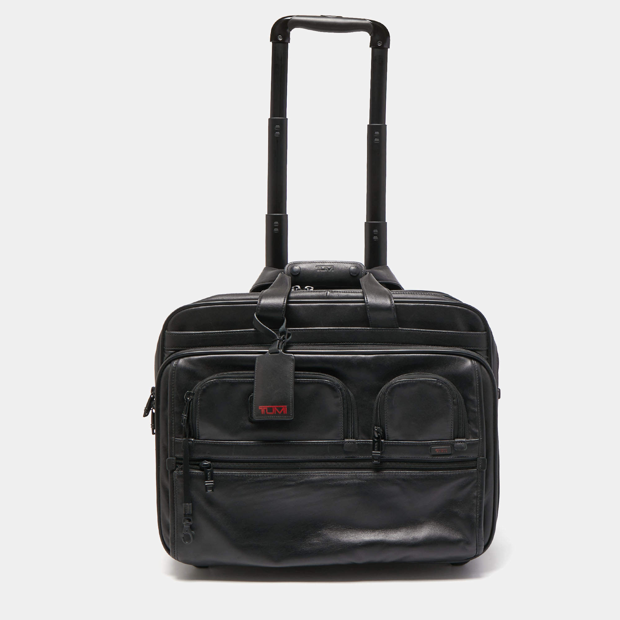 Pre Owned Tumi Black Leather Alpha 3 Deluxe 4 Wheeled Expandable Case Brief