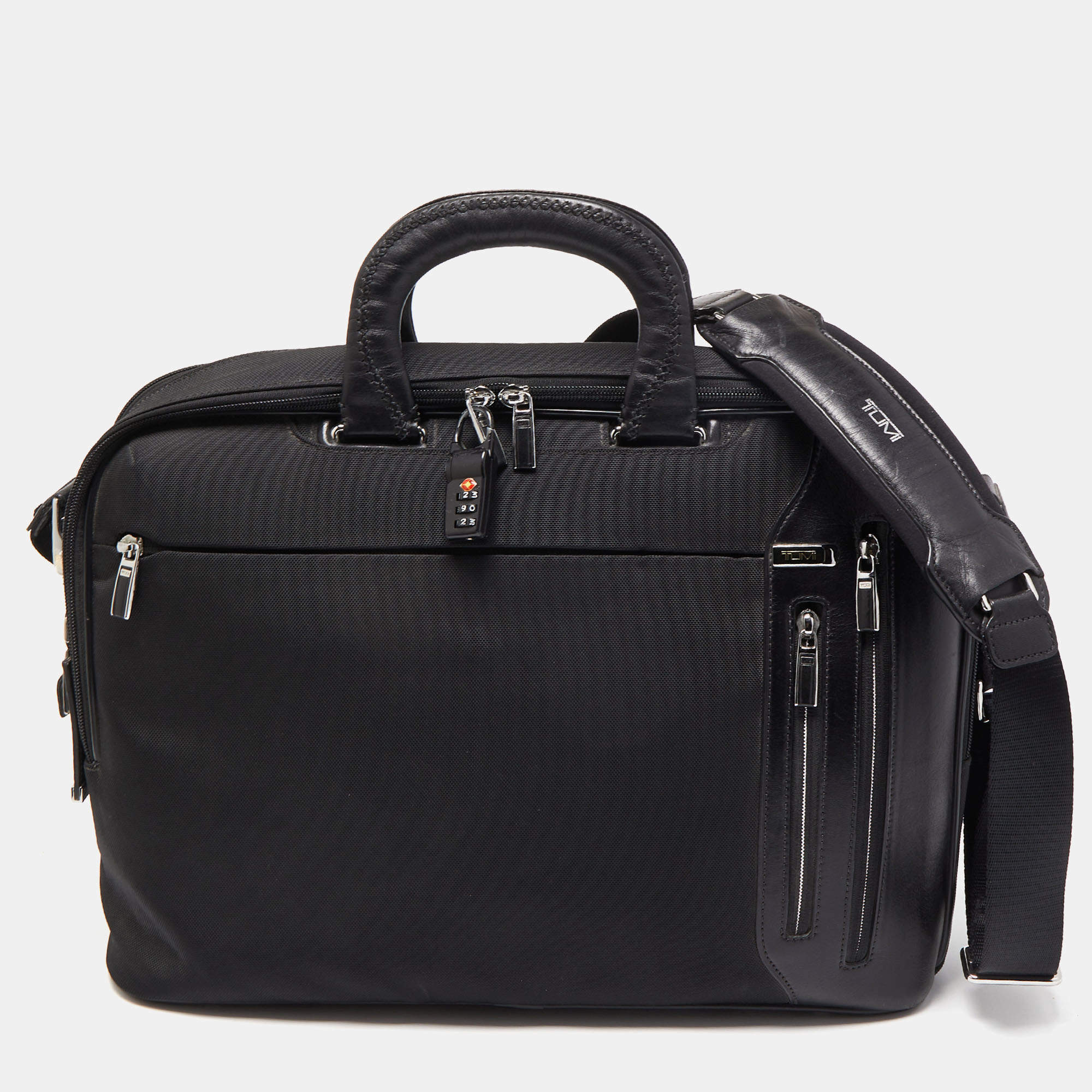 Tumi Black Nylon and Leather T-Pass Kennedy Deluxe Brief Laptop Bag