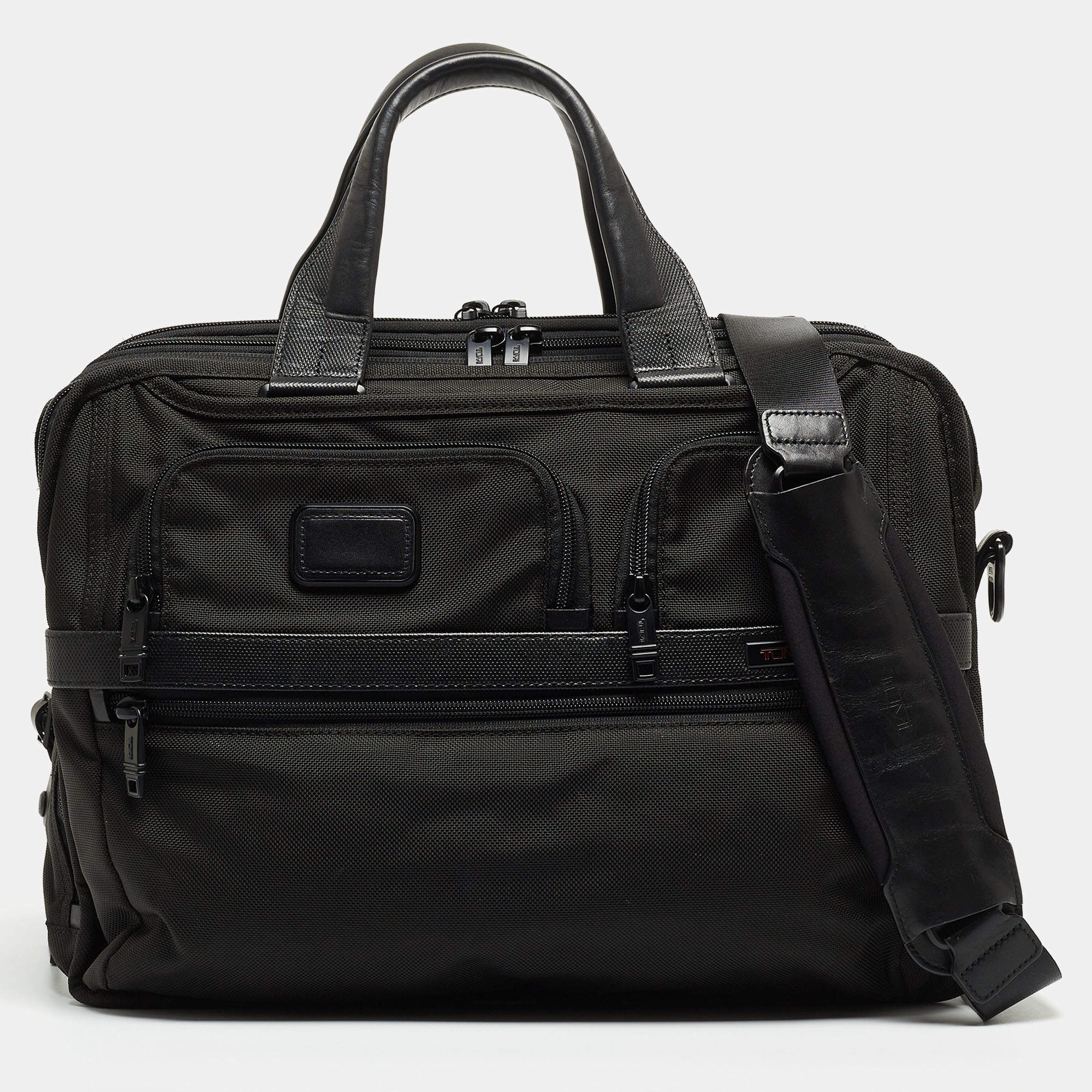 TUMI Black Nylon and Leather Alpha 3 T Pass Expandable Briefcase Bag