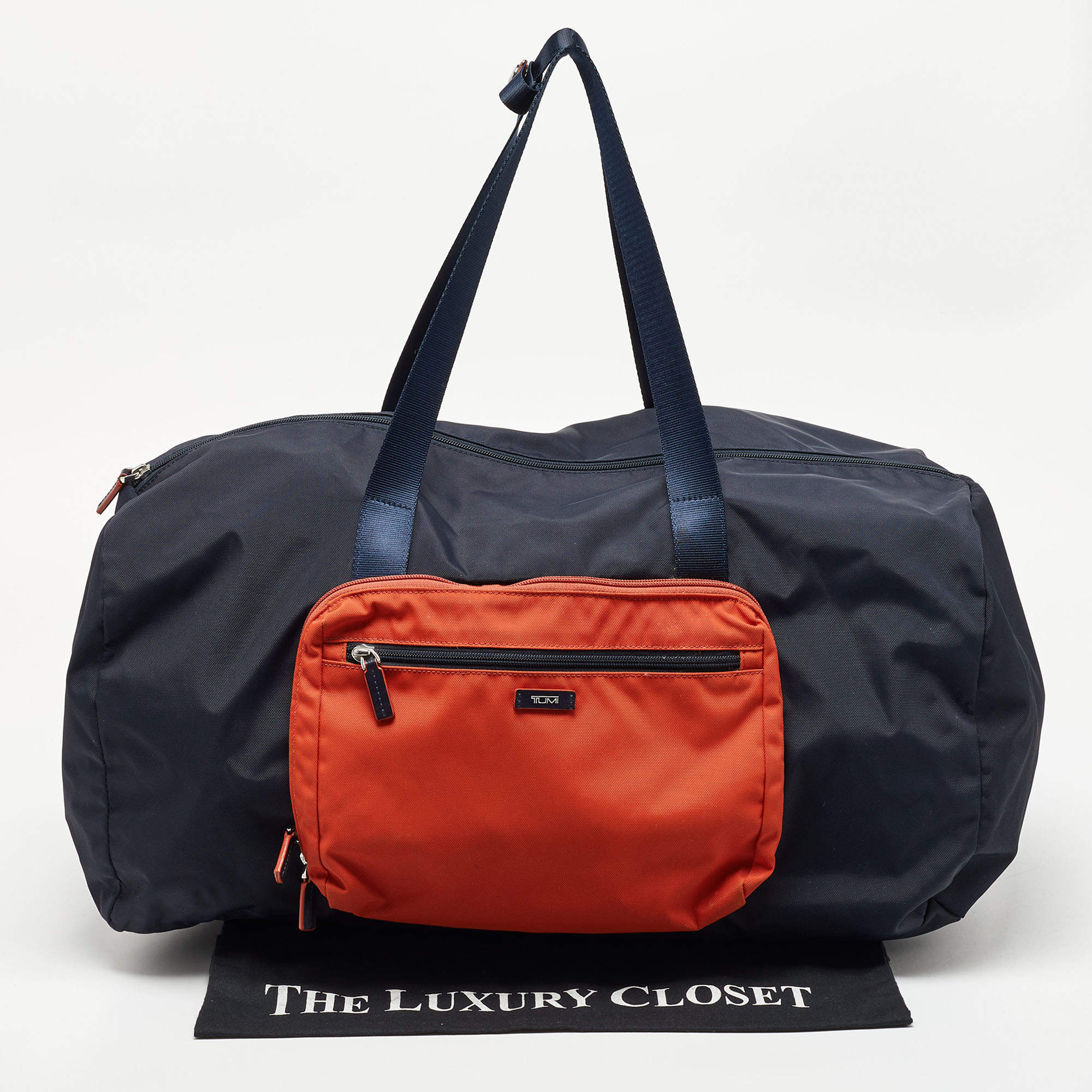 TUMI Navy Blue Orange Nylon Foldable Compact Duffle Bag TUMI TLC