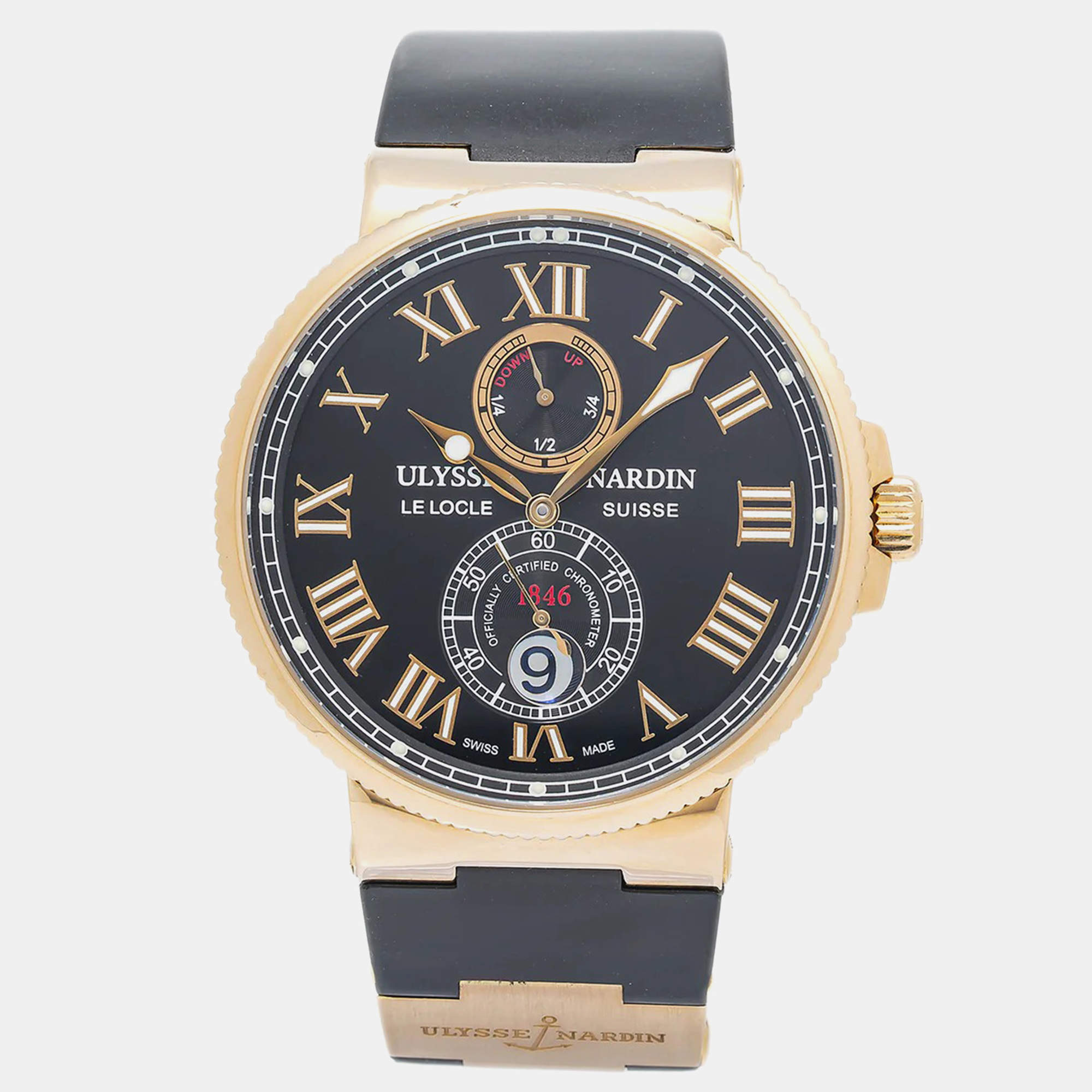 Ulysse Nardin Maxi Marine 266-67 Black 18k Rose Gold Automatic Men Watch 43mm