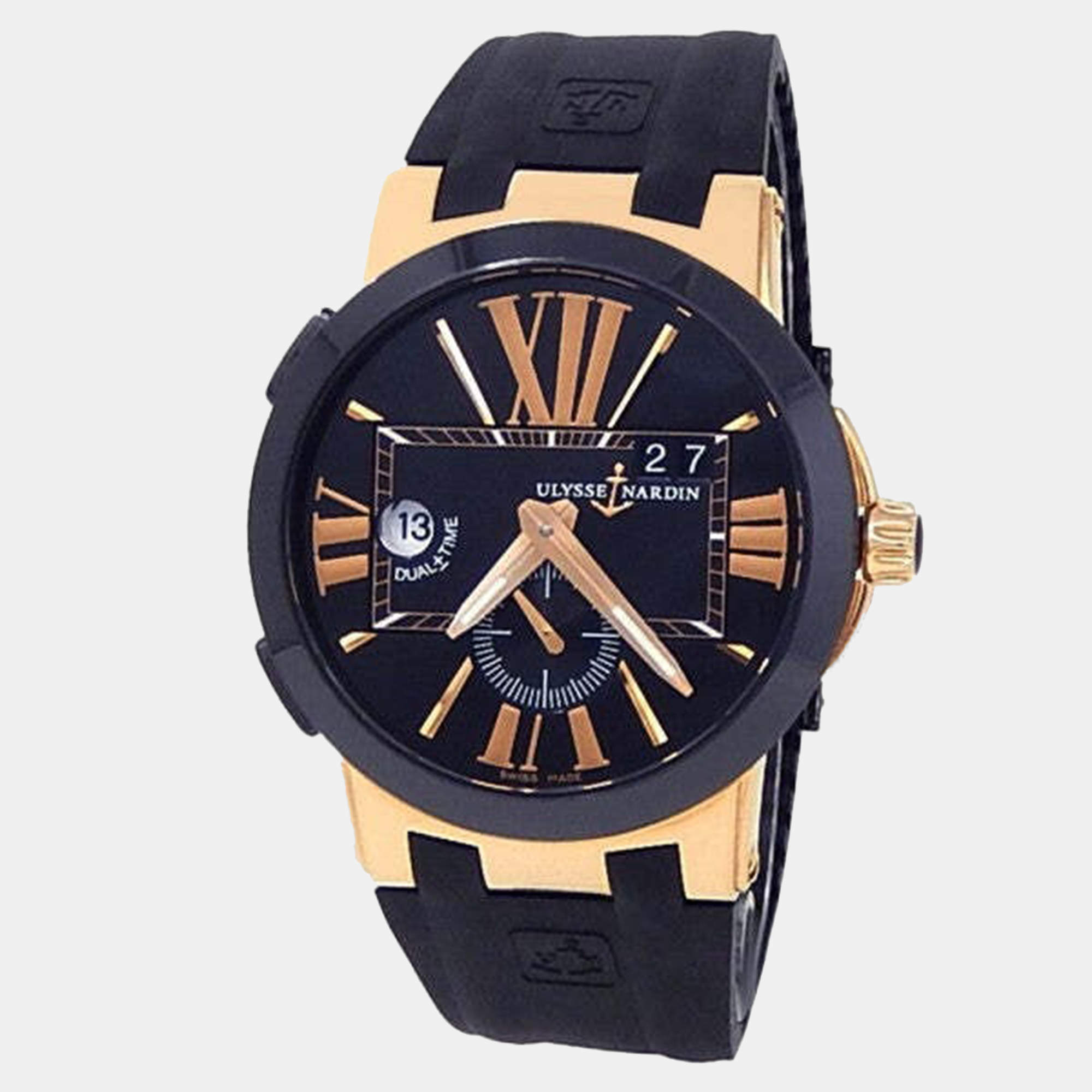 Pre Owned Ulysse Nardin Executive Dual Time 246-00-3/42 Automatic Black 18k Rose Gold Men's Wristwatch 43 mm