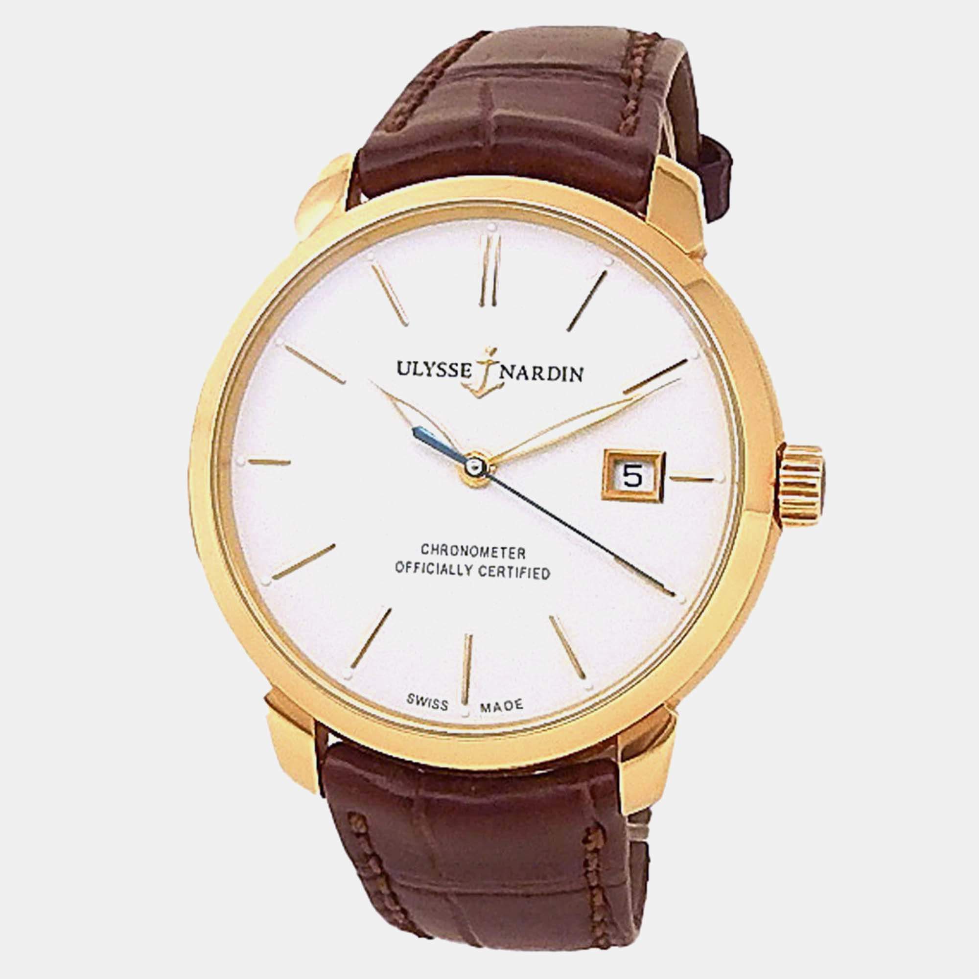 Pre Owned Ulysse Nardin Classico 8156-111-2/91 Automatic Silver Dial 18k Rose Gold Men's Wristwatch 40mm