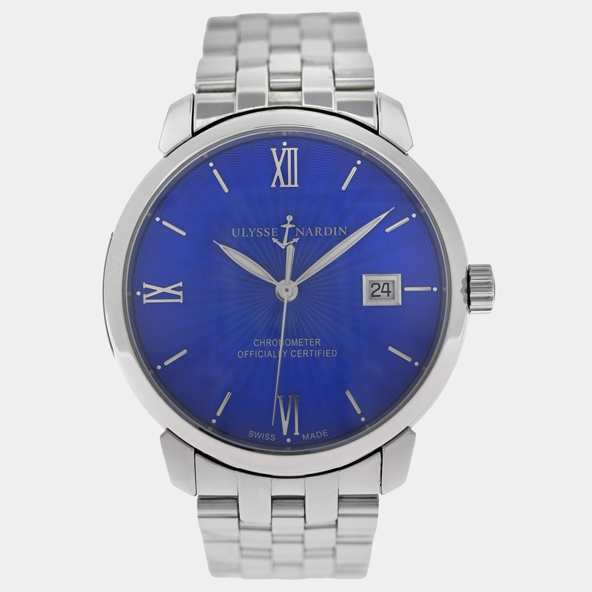 Pre Owned Ulysse Nardin Classic 8153-111 Automatic Blue Dial Stainless Steel Men's Wristwatch 40mm