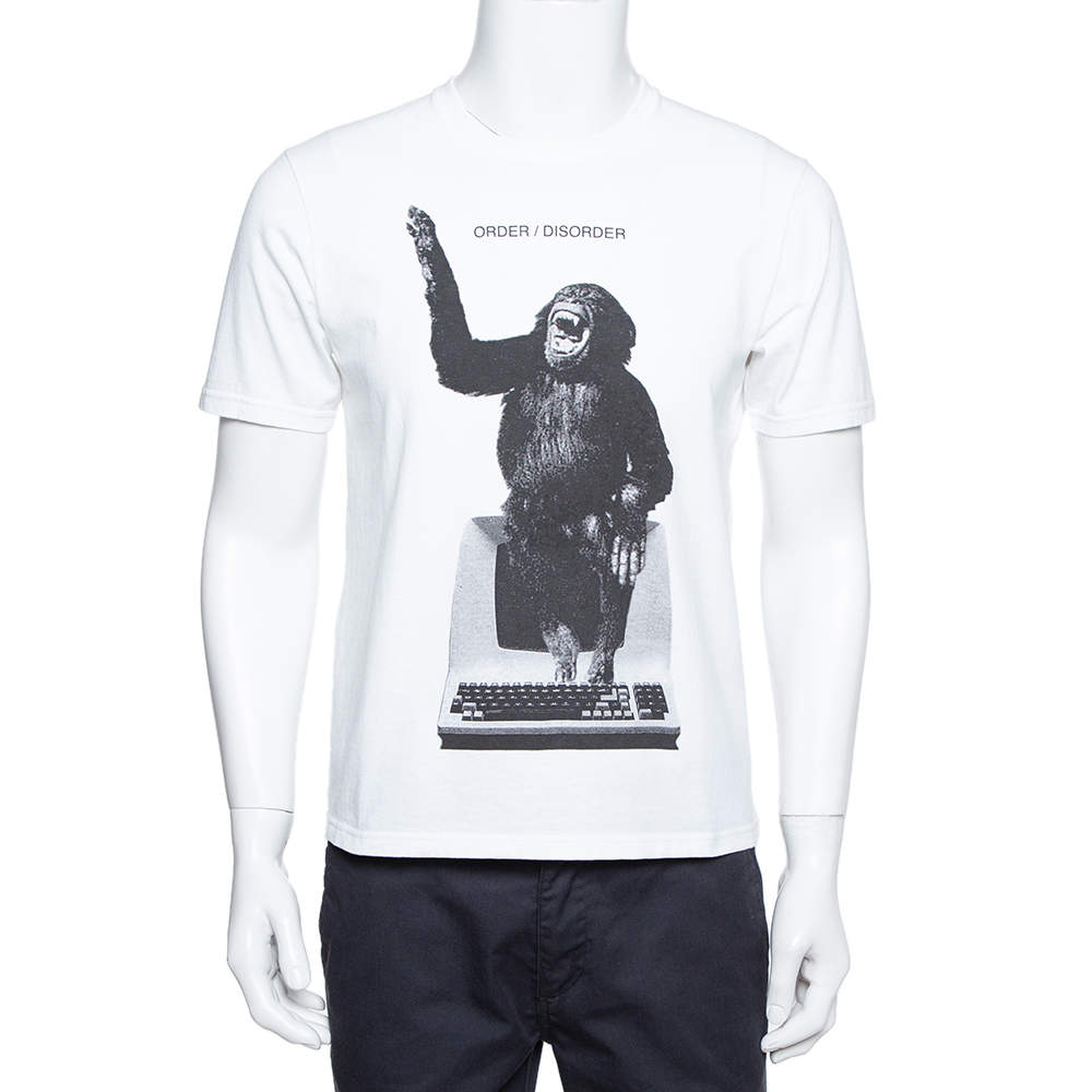 Pre Owned Undercover White Chimp Print Cotton Crew Neck T-Shirt M