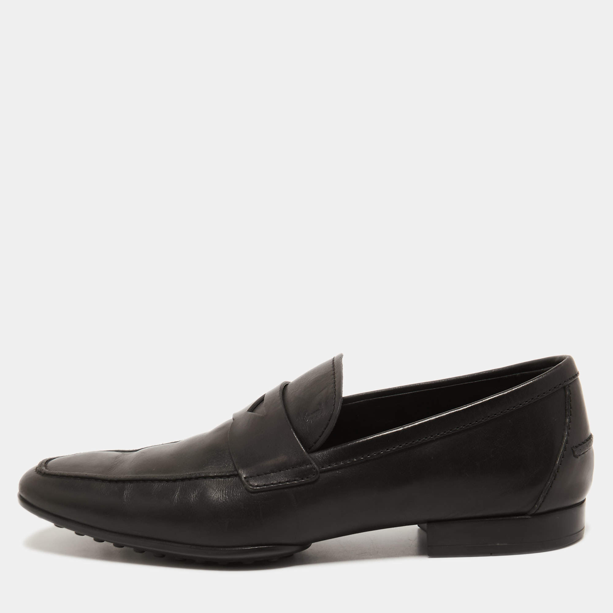 Tod's Black Leather Penny Slip On Loafers Size 41.5