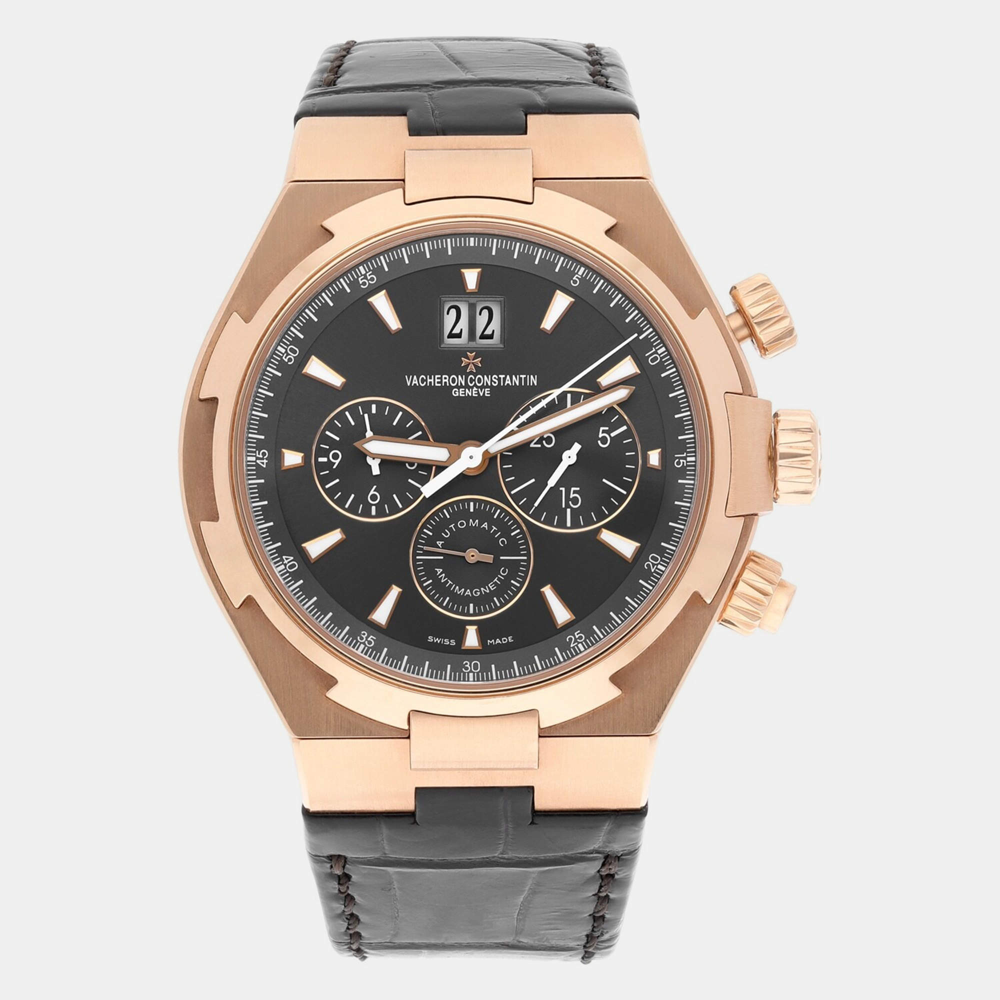 Pre Owned Vacheron Constantin Overseas 49150/000R-9338 Automatic Grey 18k Rose Gold Men's Wristwatch 43 mm