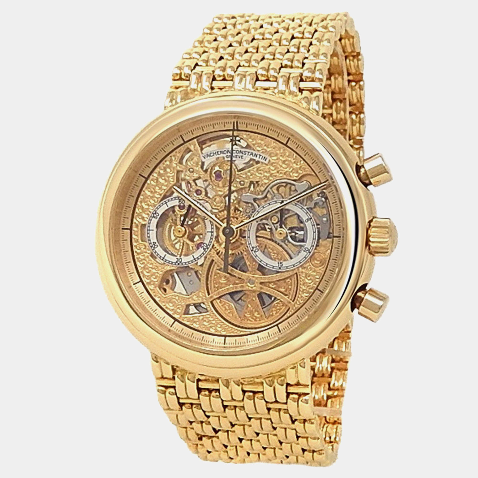Pre Owned Vacheron Constantin Patrimony 47100/236J-3 Manual Winding Skeleton 18K Yellow Gold Men’s Wristwatch 38 mm