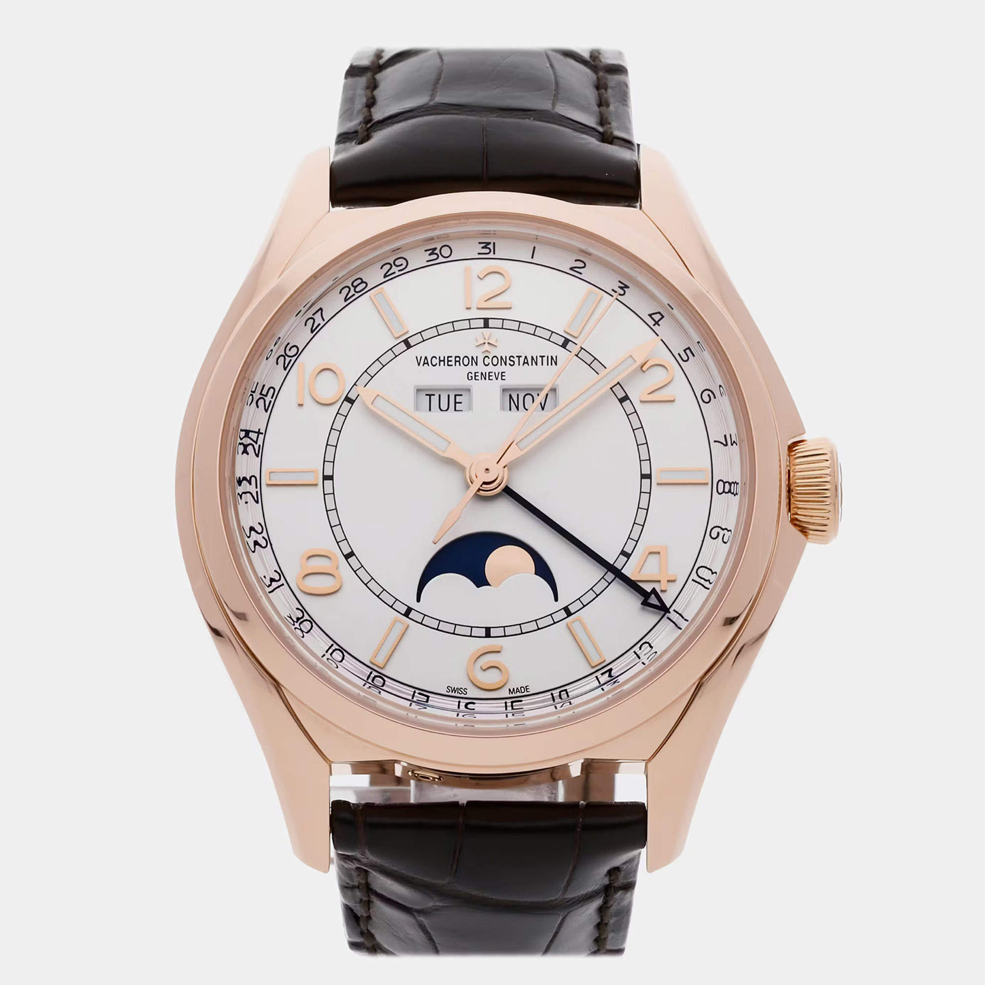 مملوكة مسبقًا ساعة فاشرون كونستانتين فيفتي سيكس كاليندار كاملة 4000E/000R-B438 فضية أوتوماتيك 18 قيراط ذهب وردي رجالية 40 ملليمتر مملوكة مسبقاً