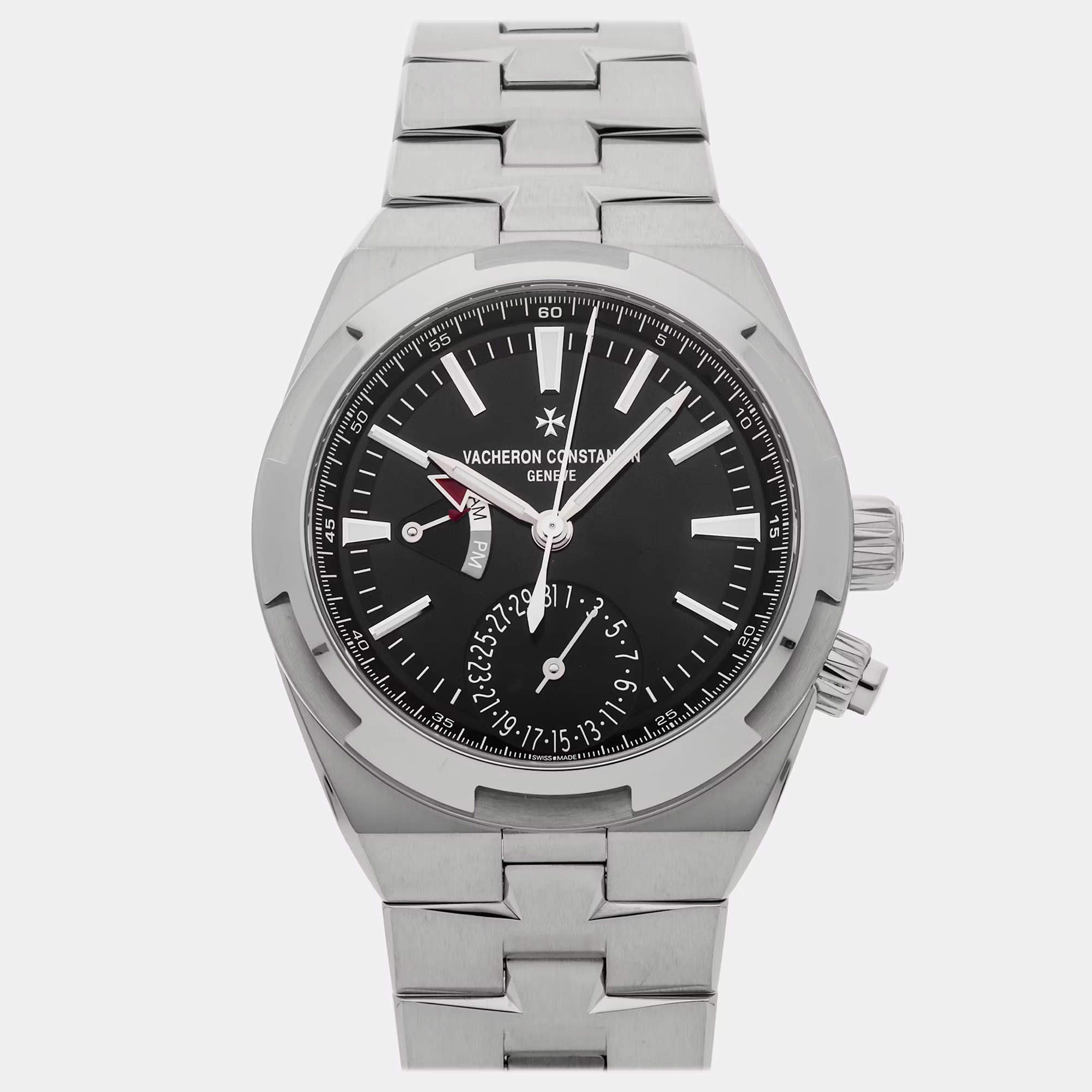 Pre Owned ساعة يد رجالية فاشرون كونستانتين أوفرسيز دوال تايم 7900V/110A-B546 تلقائية سوداء فولاذ مقاوم للصدأ ممُلكة مسبقاً 41 ملم