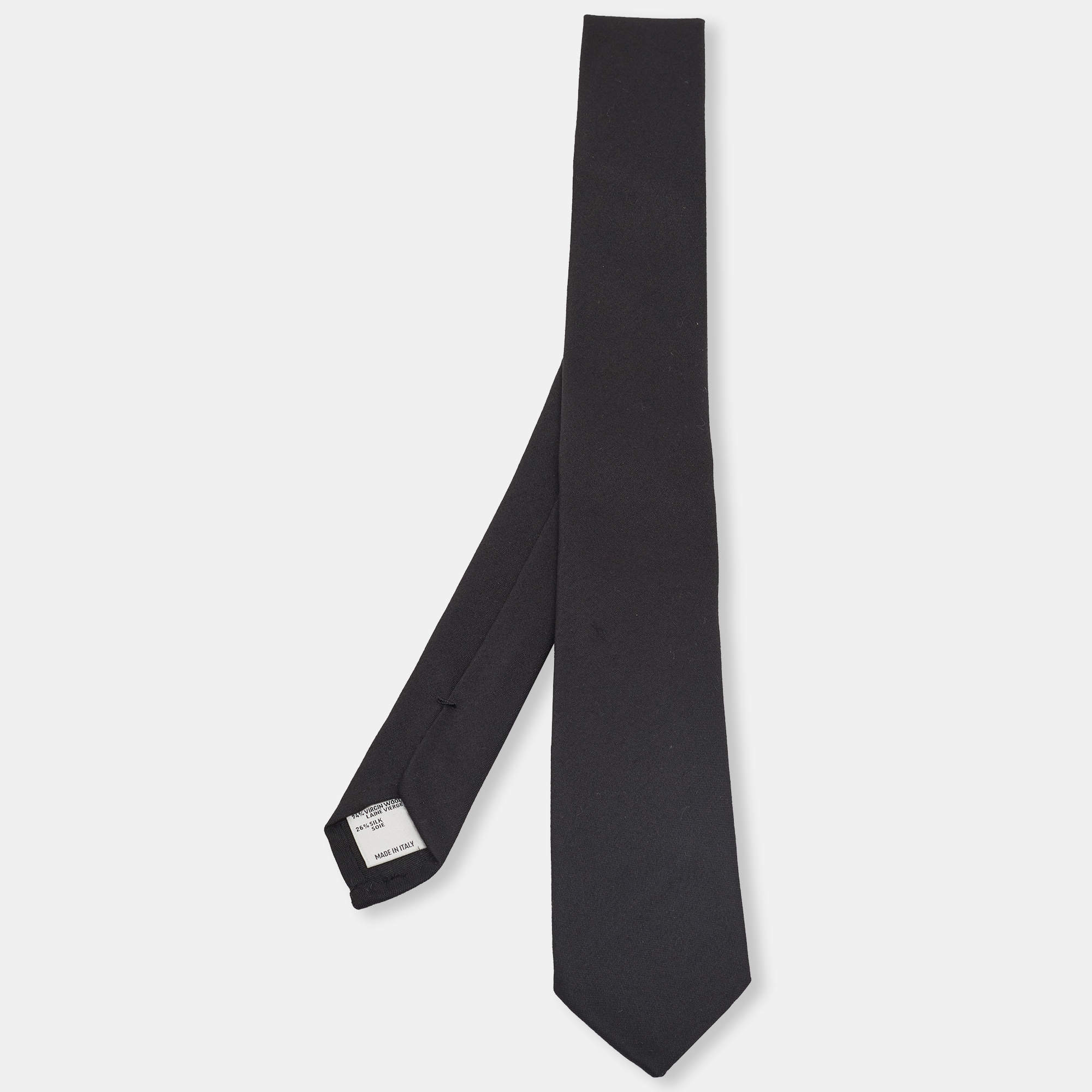 Pre Owned Valentino Black Silk Wool Skinny Tie