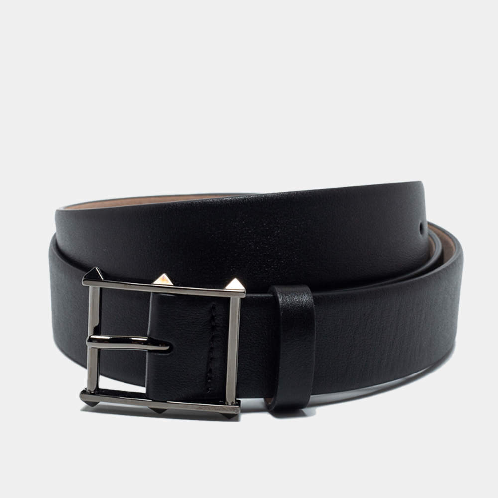 Valentino Black Leather Rockstud Buckle Belt 95 CM