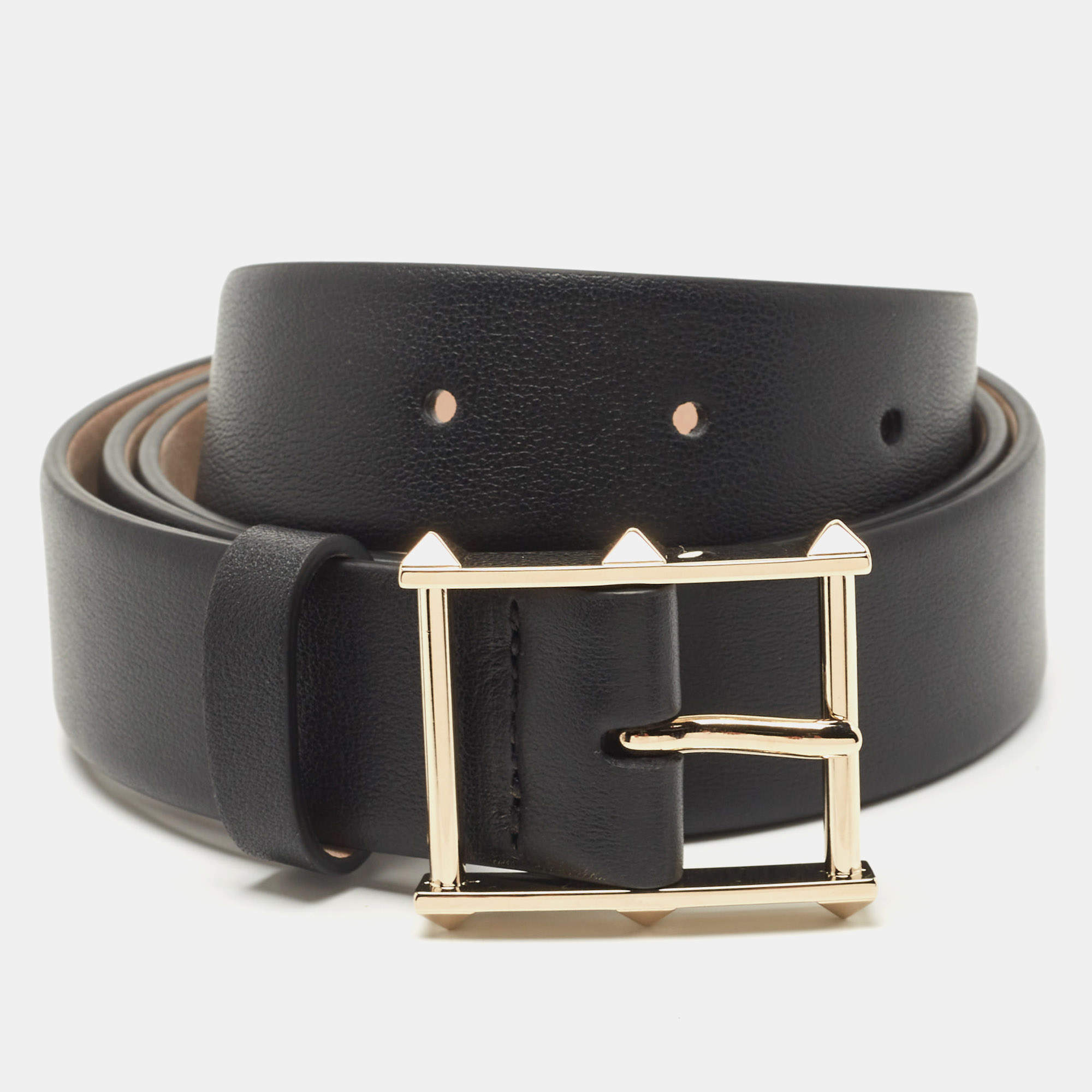 Valentino Black Leather Rockstud Buckle Belt 90CM