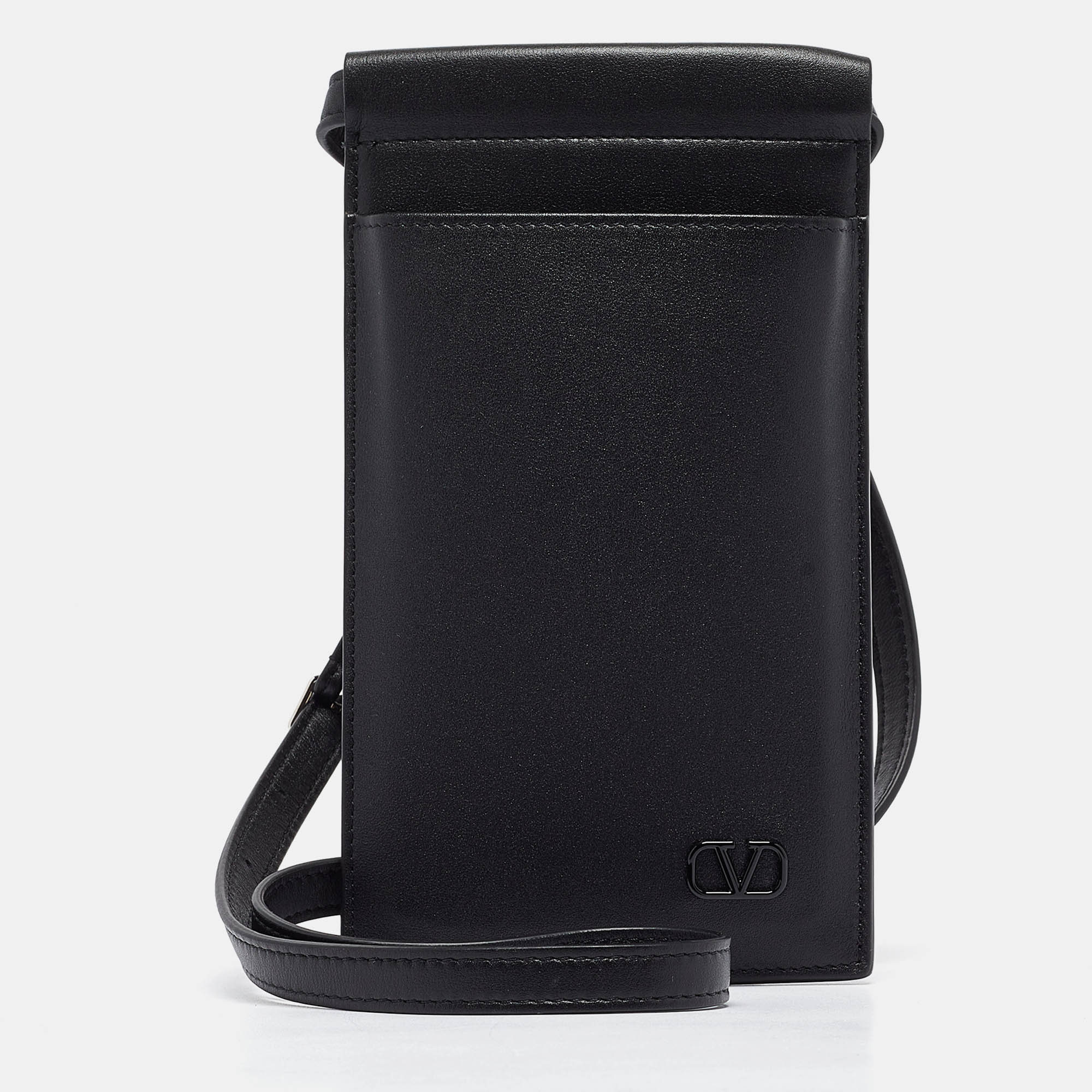 Valentino Black Leather Mini VLogo Phone Case