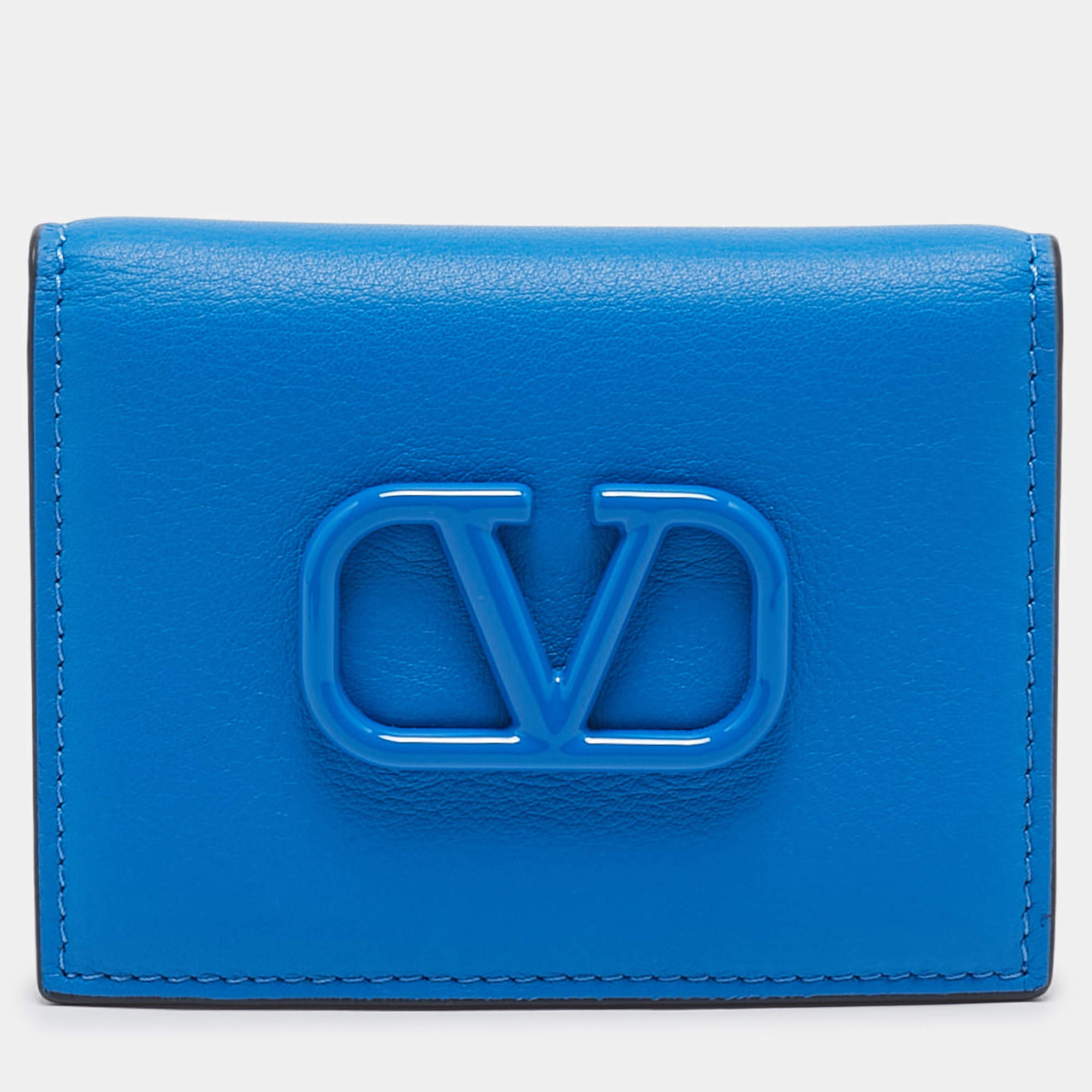 Valentino Blue Leather VLogo Signature Card Holder