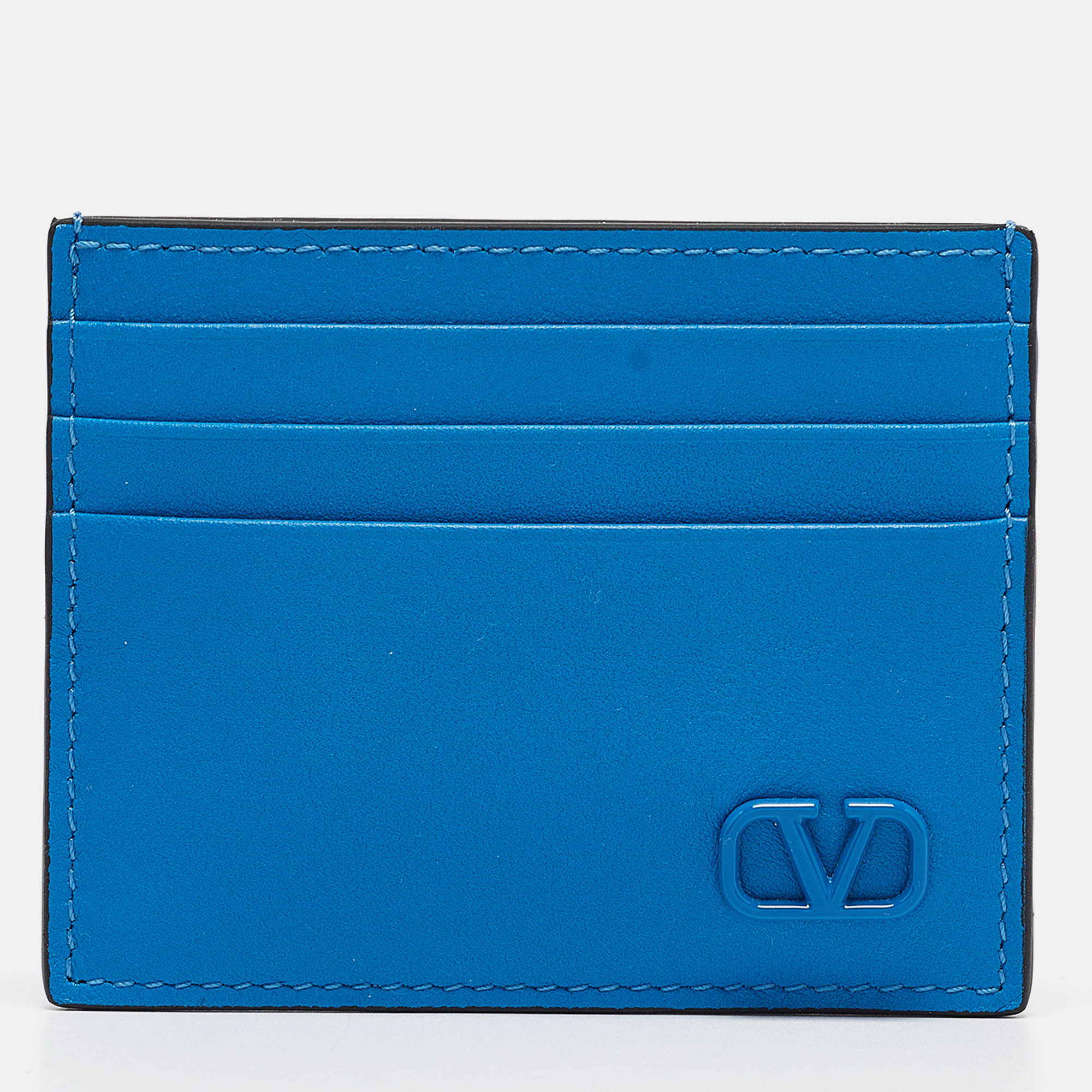 Pre Owned Valentino Blue Leather VLogo Card Holder